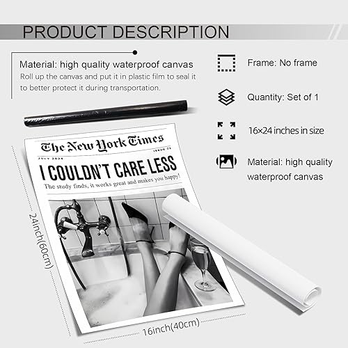 Miniatura 2 de ZERFVTG Póster femenino en blanco y negro, arte de pared retro, decoración de carrito de bar, impresión de moda del New York Times para barthroom