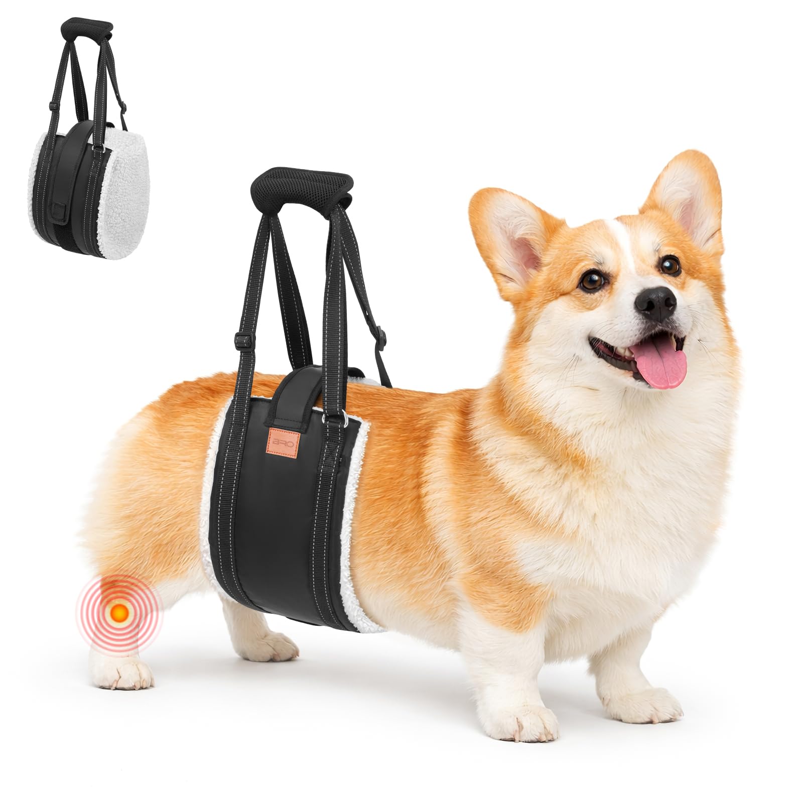 BRO Adjustable Dog Lifting Harness with Hook and Loop, Support and Rehab Harness for Weak Rear Legs, Soft Sling Assist The Dog (For Small Dog)