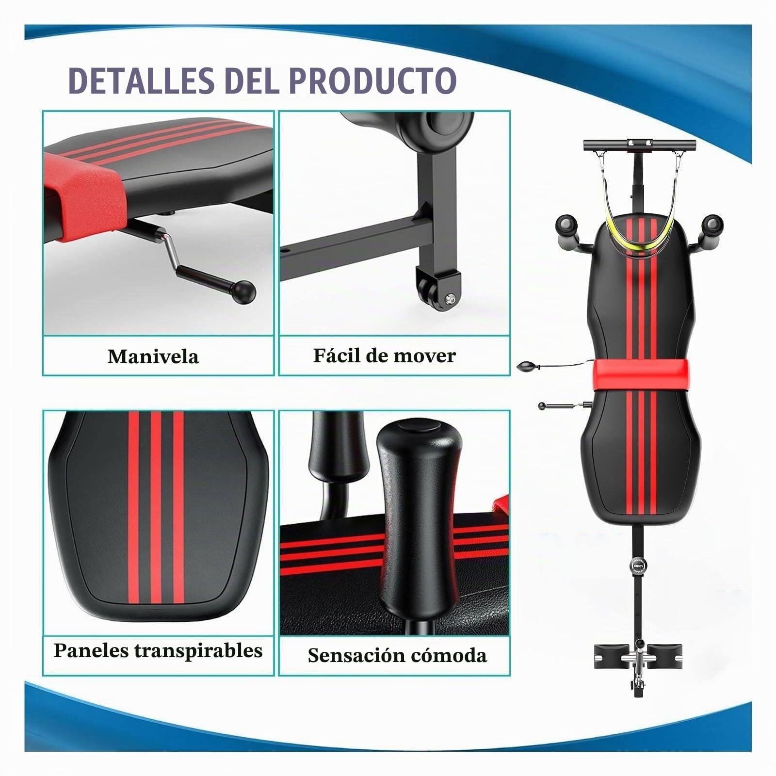 Banco De Estiramiento De Espalda Con Mesa De Inversión Y Tracción Cervical - Máquina De Estiramiento,Mesa De Tracción For Entrenamiento,Tracción De Columna,Masaje Lumbar Cervical,Longitud Ajustable