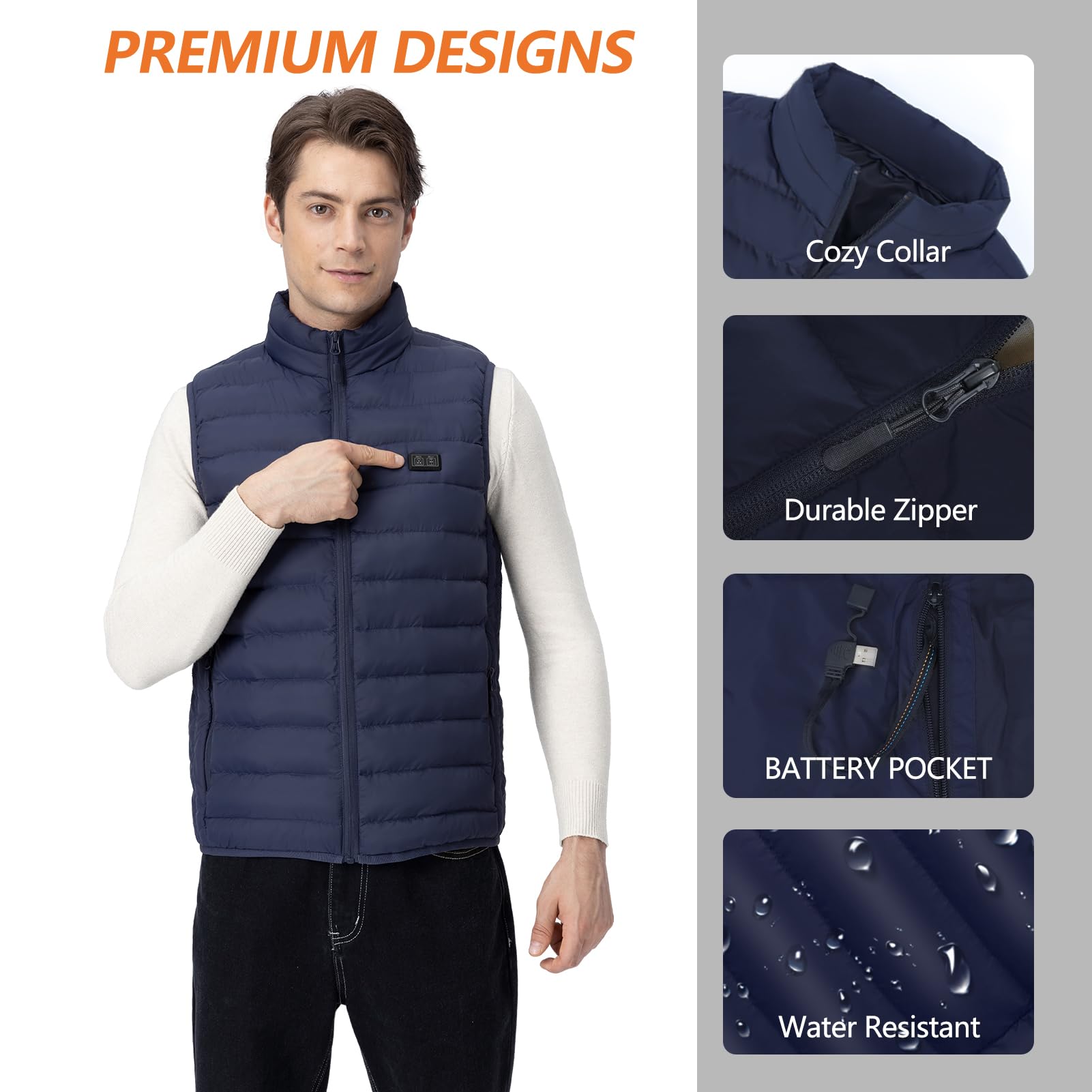 Unzipp Giubbotto Riscaldato Uomo Donna, Gilet Riscaldato Con 10000mAh Batteria 3 Livelli Di Temperatura, Lavabile Per Il Calore Interno Invernale, Attività All'Aperto