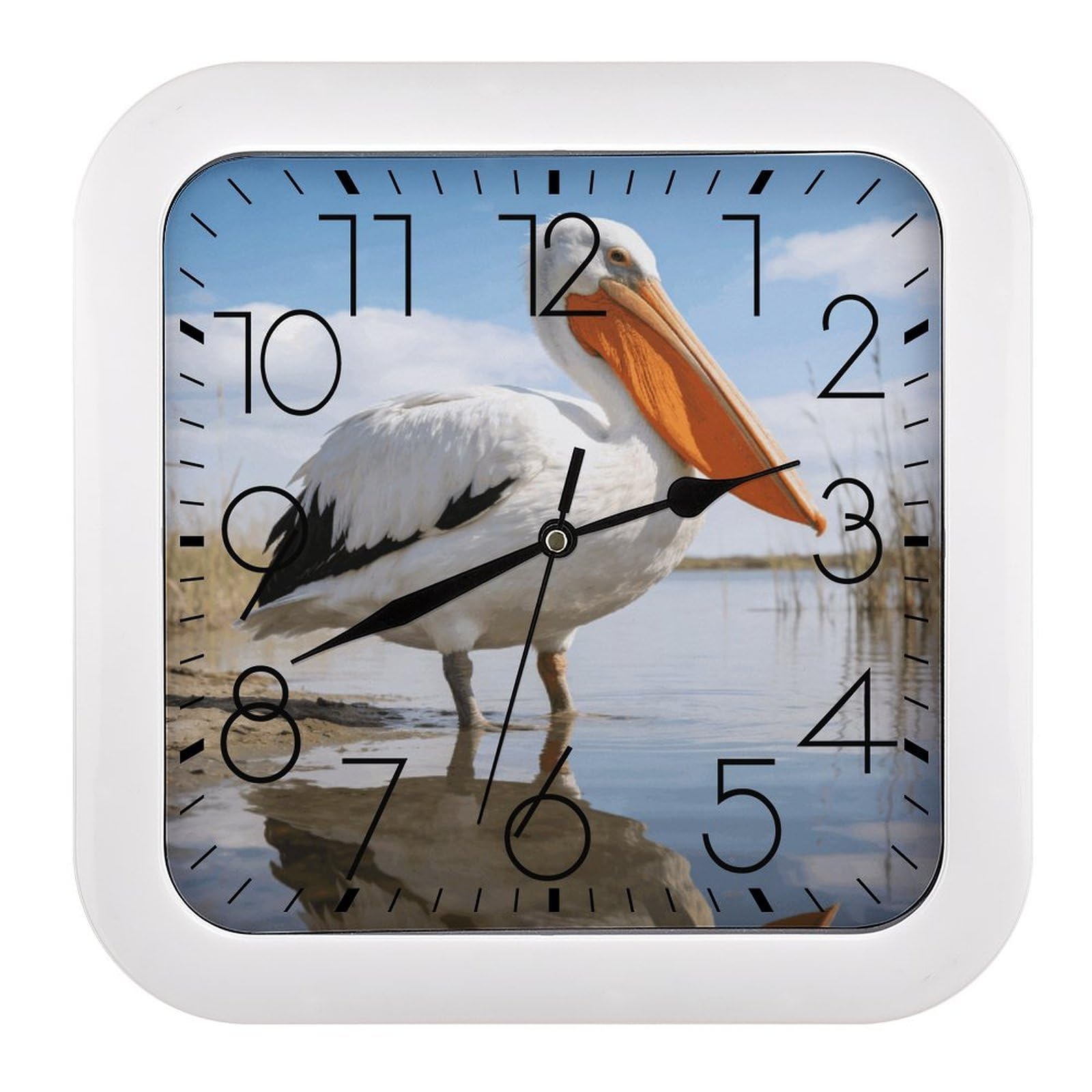 LZQPOEAS Pelican Square Wall Clock, 10.2 Inch Battery Operated Silent Non-Ticking Wall Clock, Square Analog Decorative Clock for Home Wall Art, Living Room, Bedroom, and Office