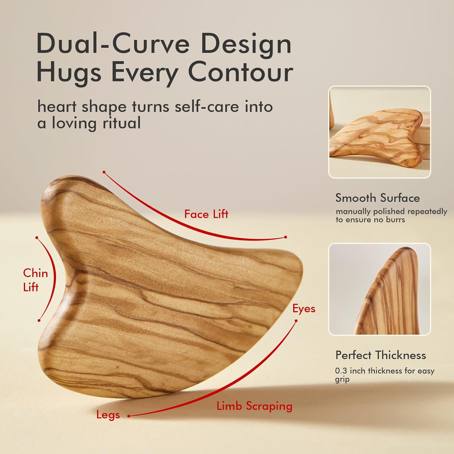 CHOSIN Gua Sha Tool for Face & Body: Face Massager Tool for Lymphatic Drainage - Jaw Lifting & Anti-Aging, Relieve Pain for Women Men Self Care Gift (Olive Wood) - Image 5