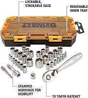 Vista 2 de DEWALT Socket Set, 1/4-Inch & 3/8-Inch Drive, SAE/Metric, 34-Piece (DWMT73804)