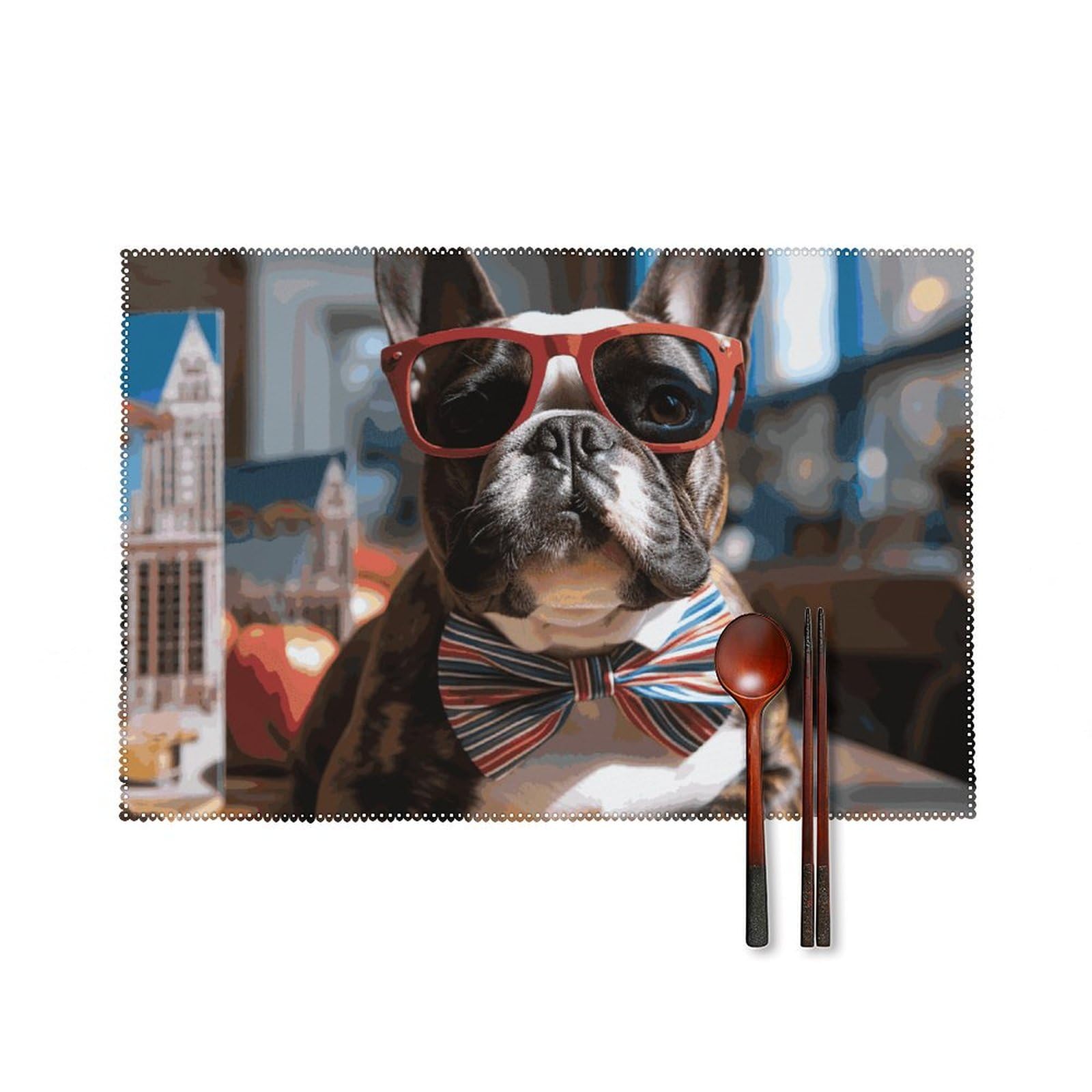 Set de table bouledogue français pour repas de famille en toile