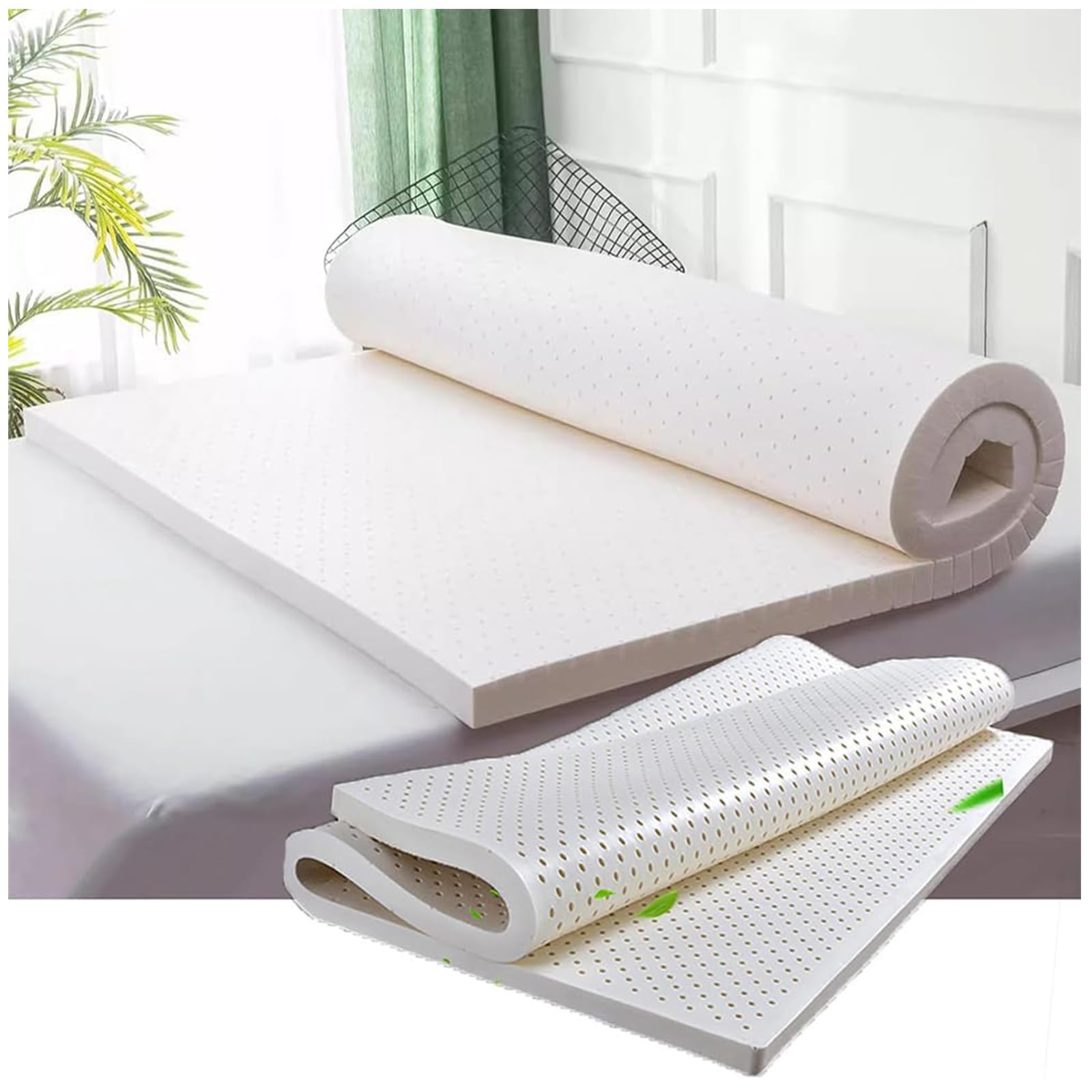 LIUWOPA 100% Natural Latex Mattress Topper - Soft Firmness - Comfortable and Breathable, Double Size 5cm/2in - 100% Cotton Cover Included,5cm/2in,130x230cm