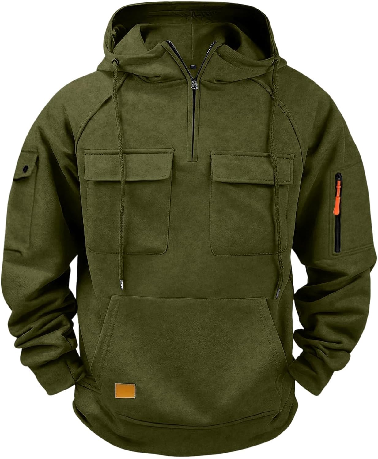 Men's Cargo Hoodies Quarter Zip Sweatshirts Tactical Pullover Casual Gym Athletic Loose Hooded Sweatshirts with Pocket