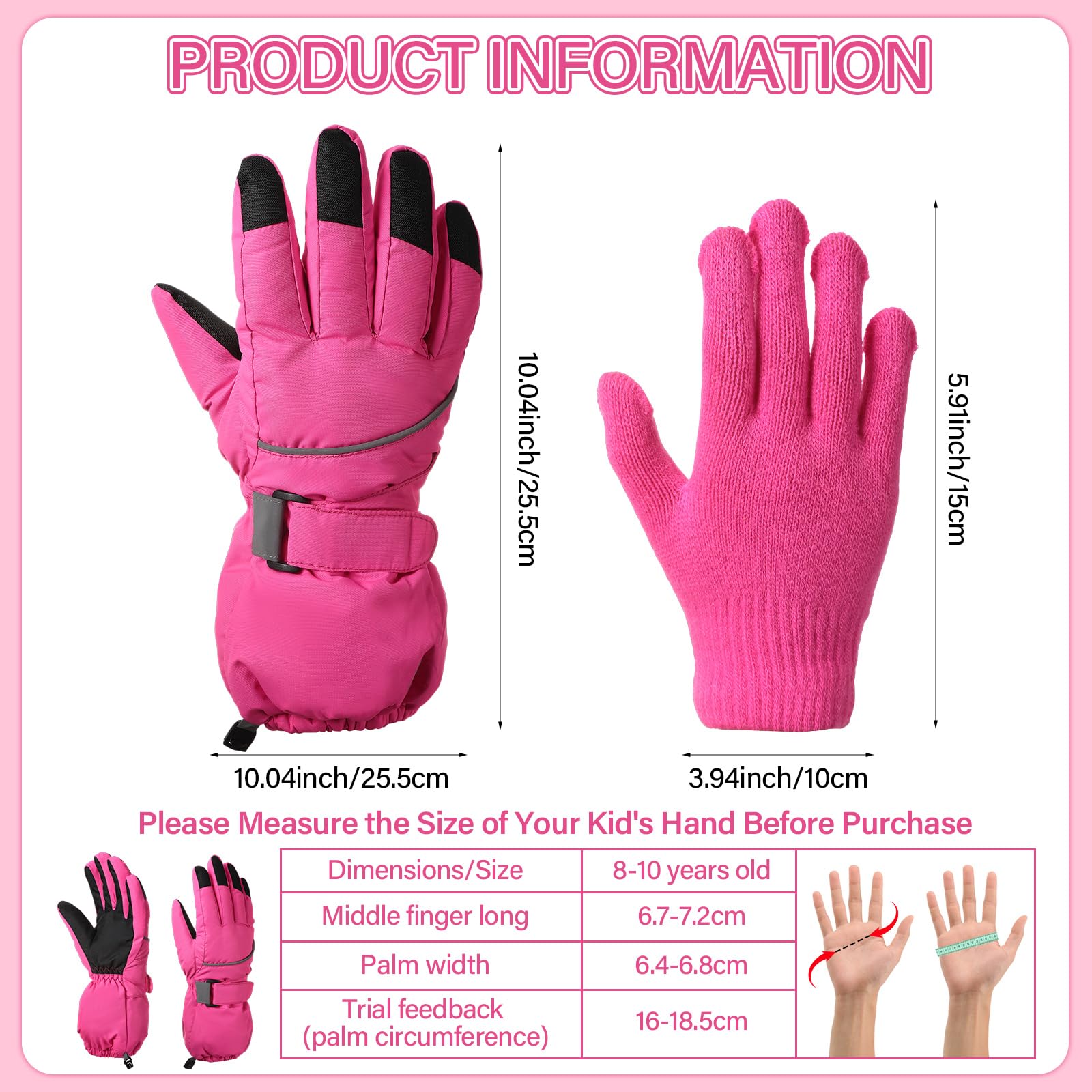 Twistover 2 Paar Kinder Warme Handschuhe Set Einschließlich Strickhandschuhe Winter Kaltes Wetter Wasserdicht Schneehandschuhe Fingerhandschuhe Winddicht Unisex Kinder Skihandschuhe für Mädchen Jungen