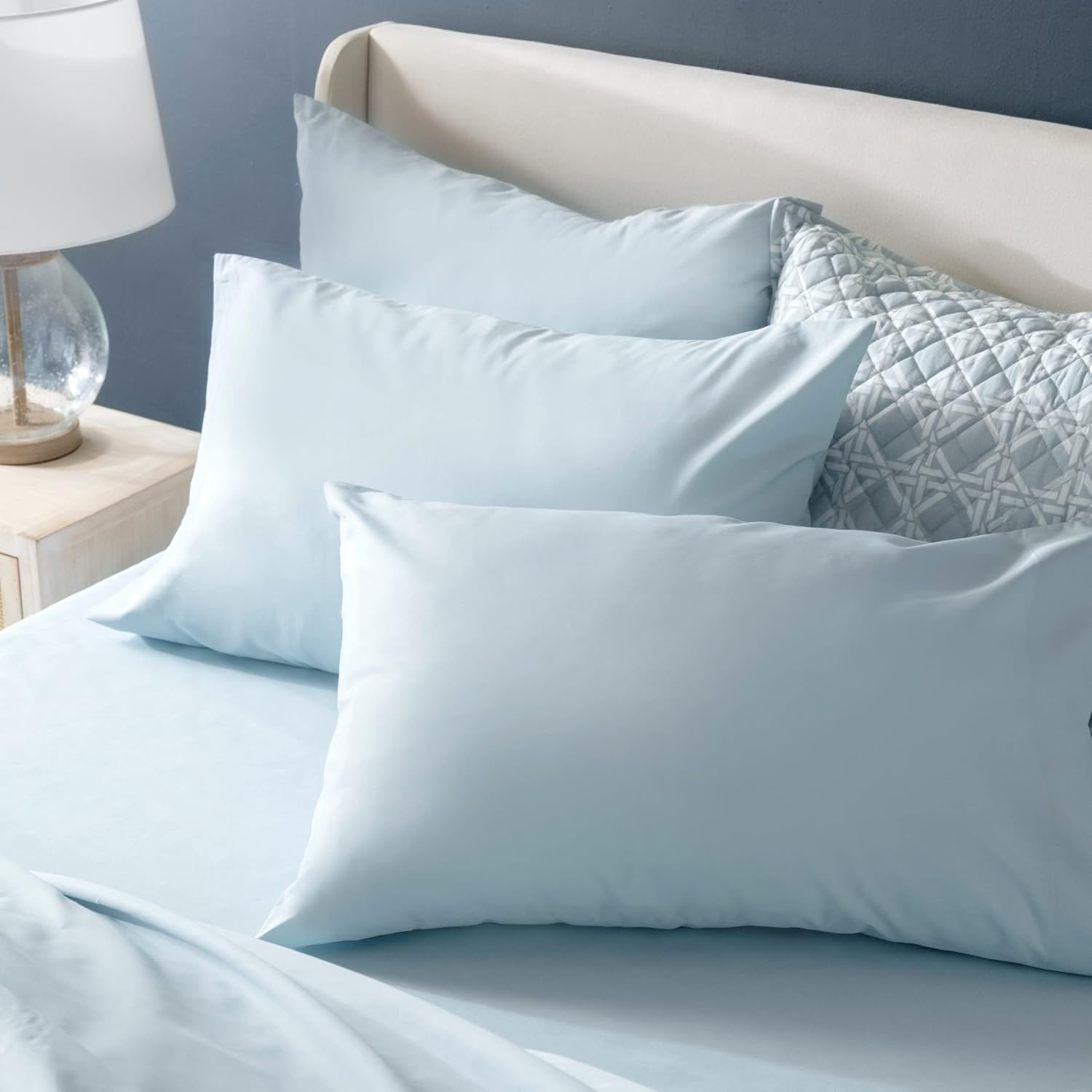 Welhome 100% Organic Cotton Solid Pre-Washed Bedding Sheet Sets with Pillowcases | 4 Piece | King | Blue | Deep Pocket Fitted Sheet Fits Mattress Upto 16" | Soft | Breathable | Durable | Easy Fit
