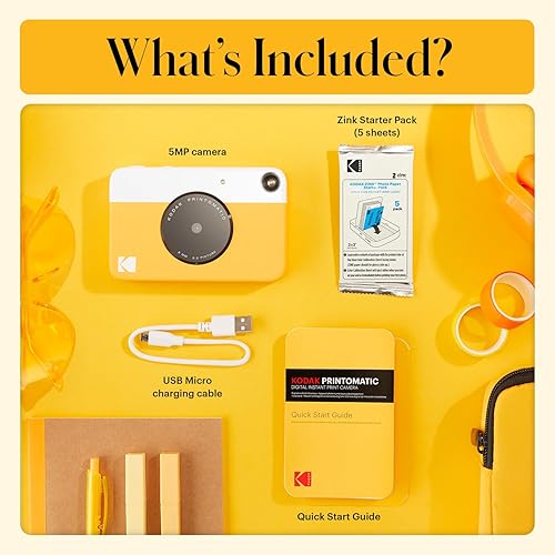 Miniatura 92 de KODAK Printomatic - Cámara digital de impresión instantánea, impresiones a todo color en papel fotográfico ZINK de 2 x 3 pulgadas con respaldo Negro
