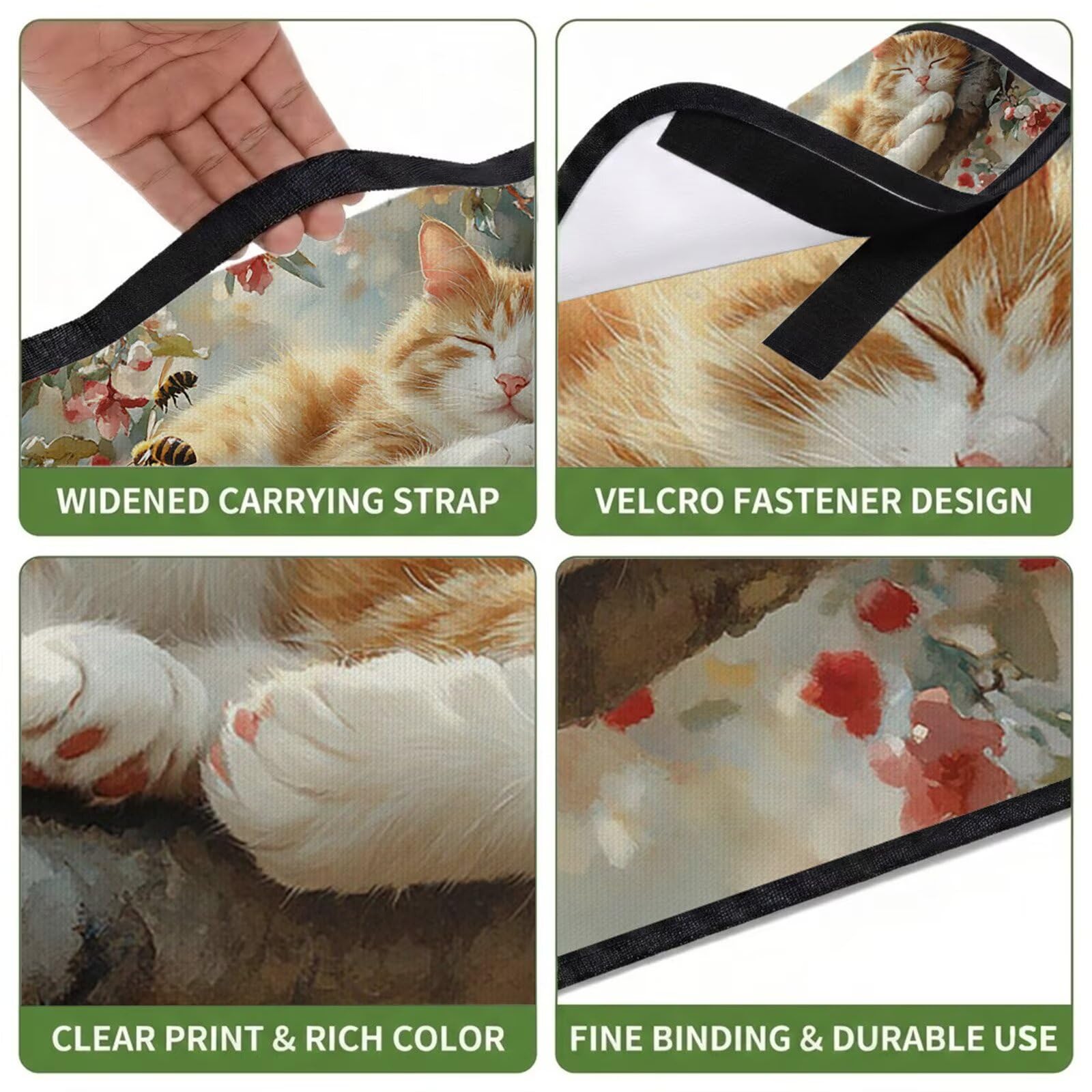 Couverture de Pique-Nique Grande 200x300cm,Outdoor Couverture Imperméable,Pliable Tapis de Plage Dos en PVC Anti-Sable,Picnic Blanket pour Camping Accessoires,Jardin,Parc,Famille - chat,fleur(3) FZ-16