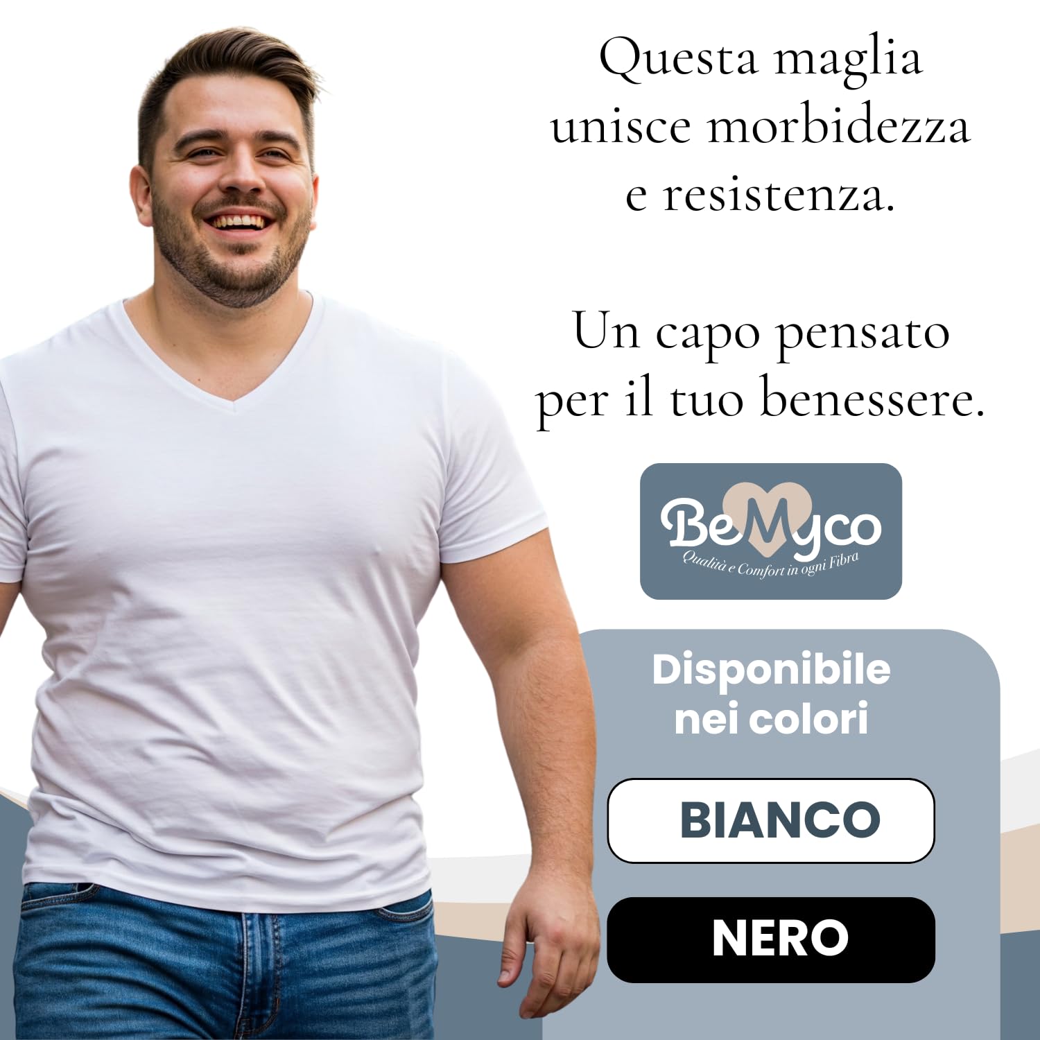 Lot de 2 t-shirts pour homme grande taille – col en V, 100 % coton peigné, fabriqué en Italie, doux et résistant, confortable et respirant