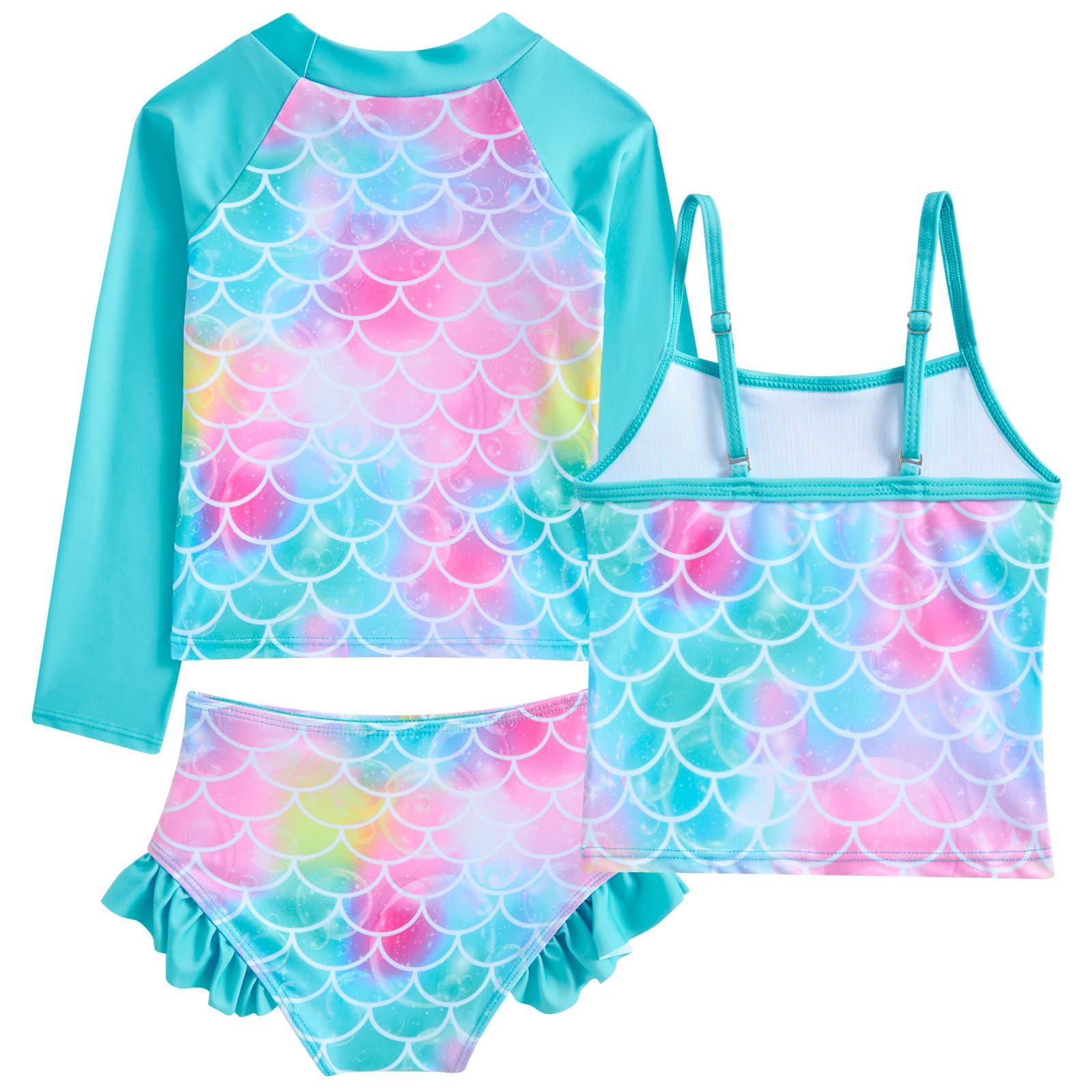 Belovecol Maillot de Bain Trois pièces pour Fille Manches Longues + Caraco + Slip à Volants, Maillot de Bain 4-10 Ans