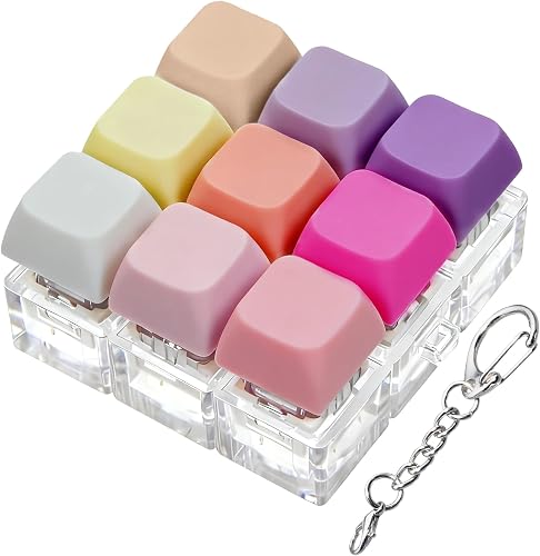 Keyboard Fidget Toy, Keyboard Fidget Keychain 9-in-1 Keyboard Decompression Button Finger Clicker Toys Stress Relief Fidget Gifts (9 Colors- Pink Purple)
