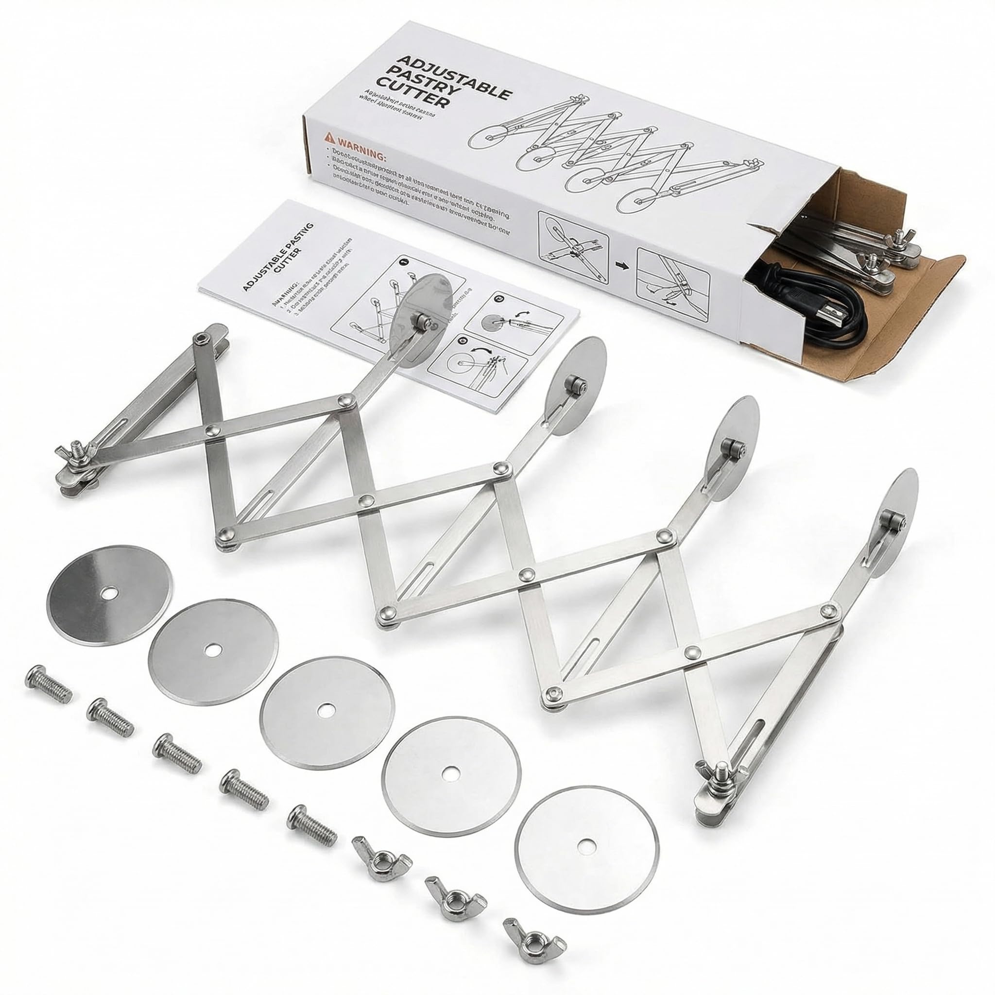 Tagliapasta – 5 ruote espandibili in acciaio per affettatrice per pasticceria multiuso, ideale per pizze, biscotti, pasticcini, ravioli, facile da usare, utensile da cucina