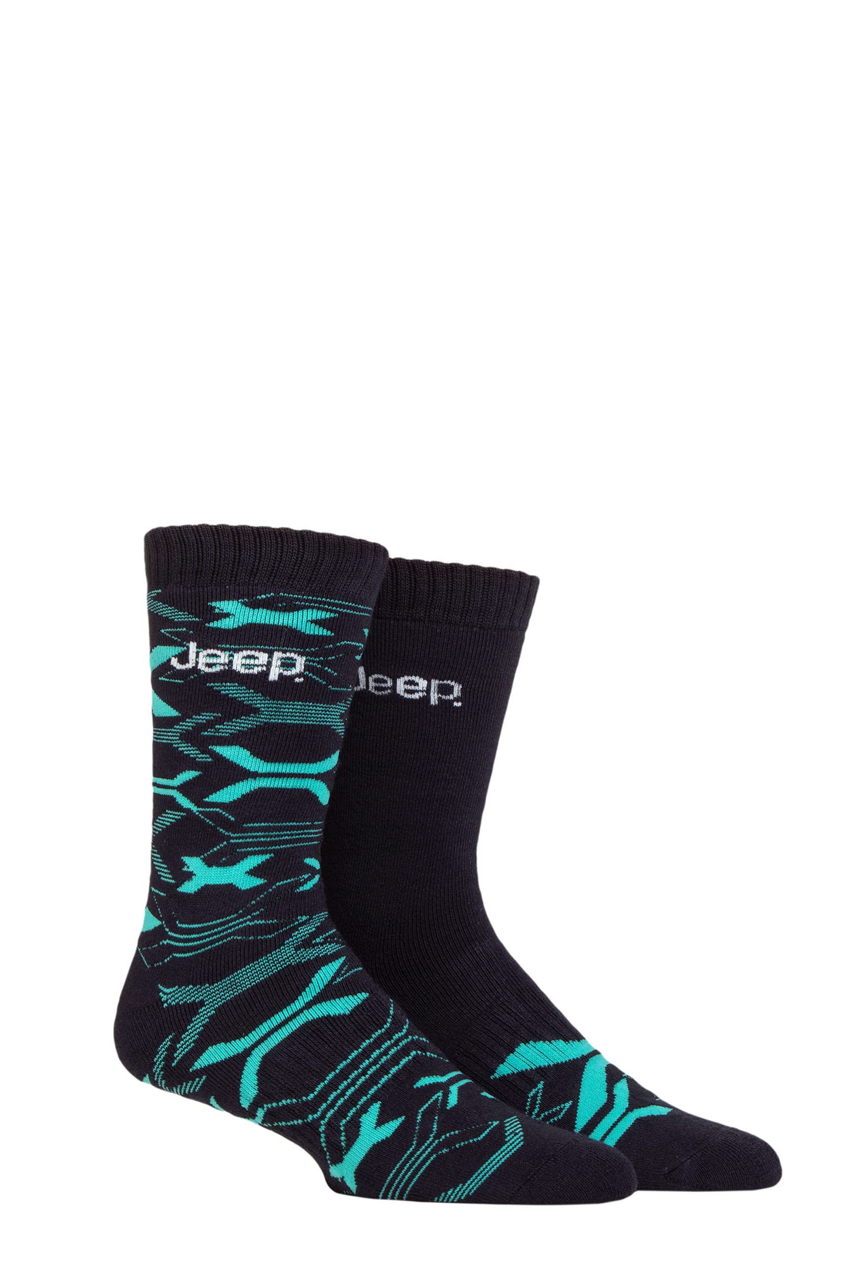 Jeep Men's Navy/Turquoise Plain And Patterned Fully Cushioned Foot Eco-Friendly Bamboo Blend Boot Socks With Arch Supports In Multipack Of 2 6-11