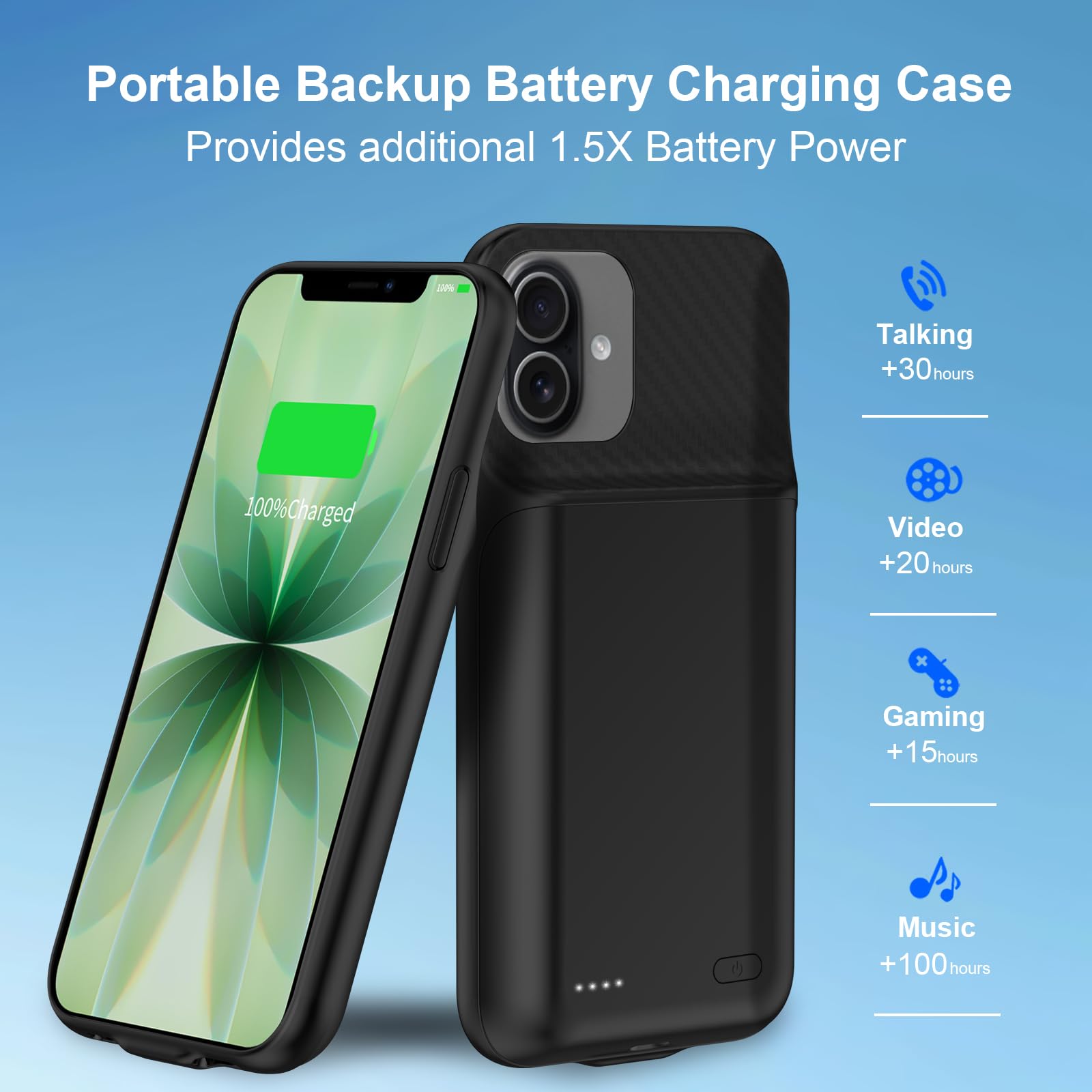 Custodia con batteria per iPhone 17, 7000 mAh, custodia di ricarica portatile ricaricabile compatibile per iPhone 17 (6,3 pollici, nero)