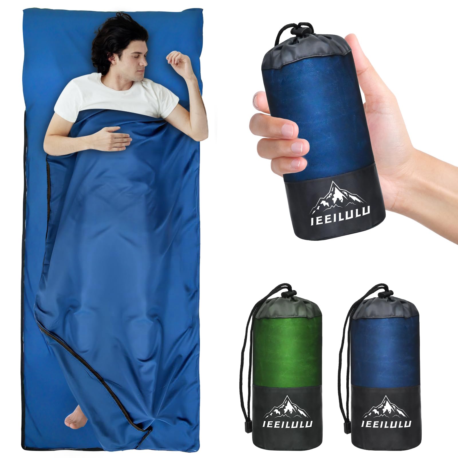 IEEILULU Hüttenschlafsack Baumwolle, Hüttenschlafsack, Reiseschlafsack mit Zwei Wege Reißverschluss Handytasche, Kleines Packmaß, Schlafsack Ultraleicht für Erwachsene Camping Wandern Hotels