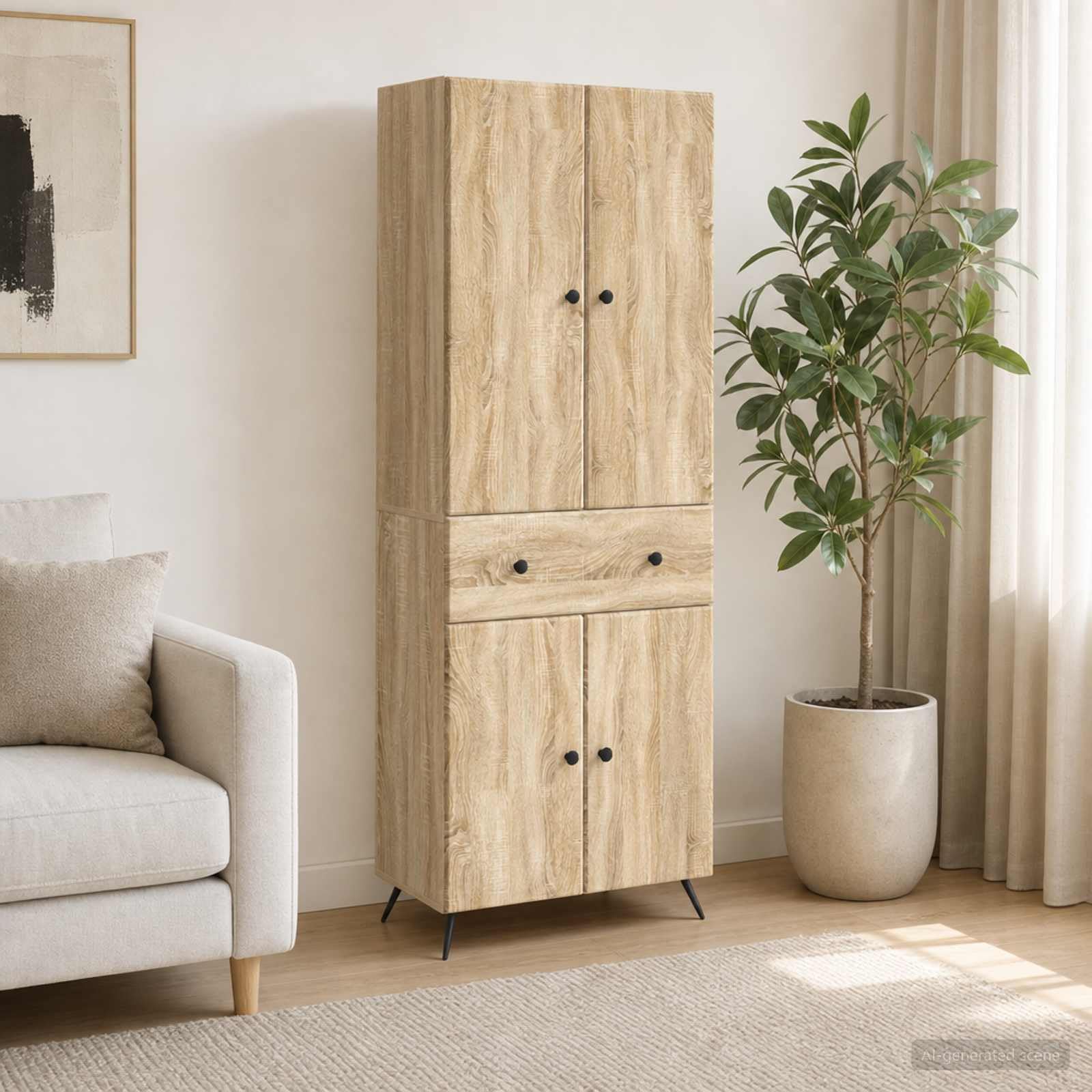 Hothingwell Chene Sonoma Design Meble 2 szt | Półka z drzwiami, modułowy schowek, oparcie Ergo, łatwe do czyszczenia