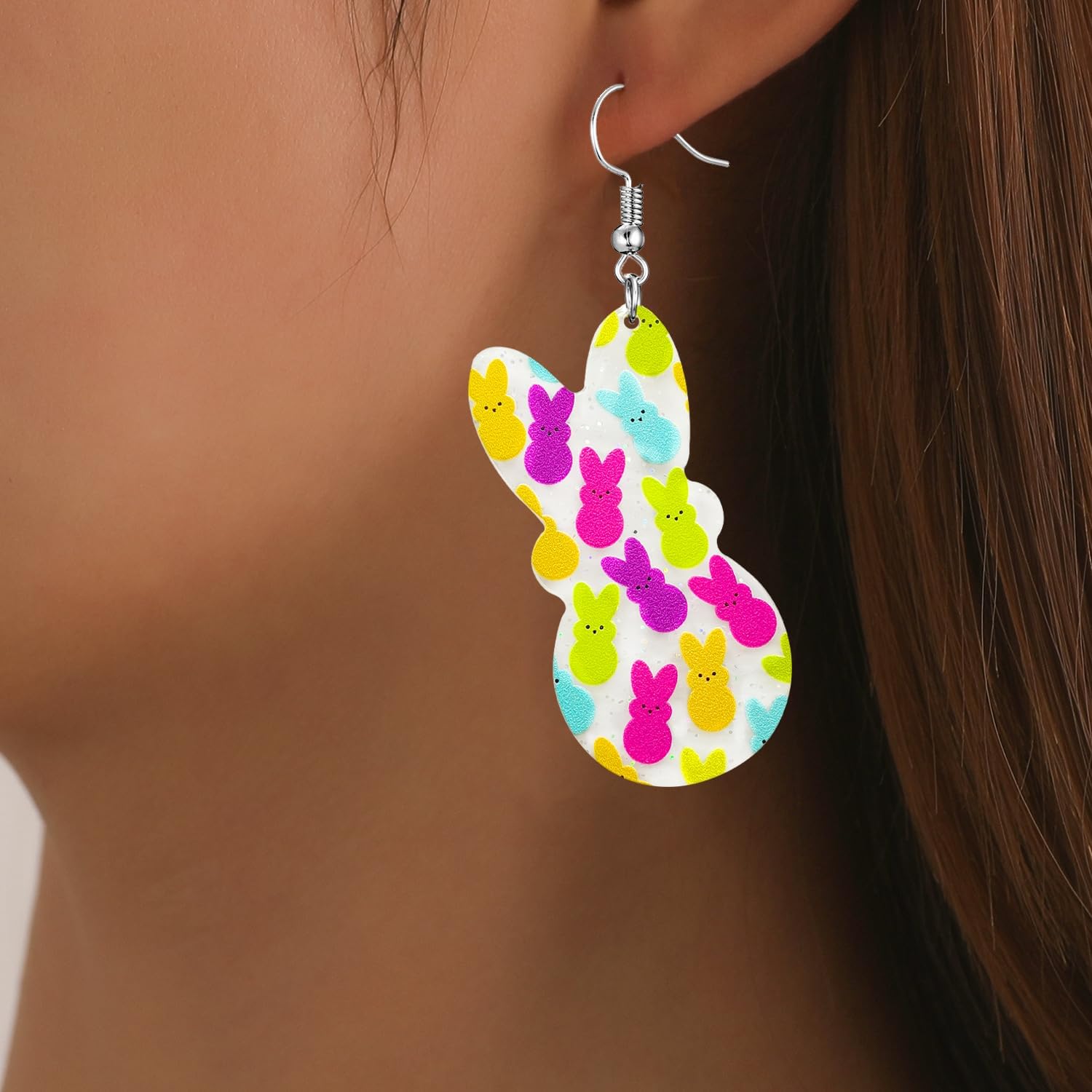 Easter Earrings for Women Cute Acrylic Rabbit Earrings Funny Easter Bunny Dangle Earrings Easter Accessories Gifts for Women - Image 2