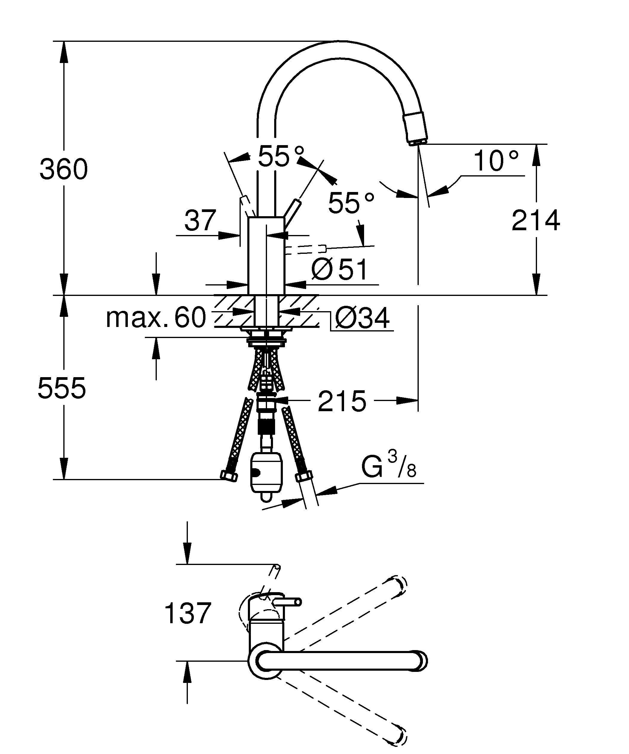 Grohe Concetto 32663003 Rubinetto Miscelatore Monocomando per Lavello, Doccetta Estraibile, Cromo