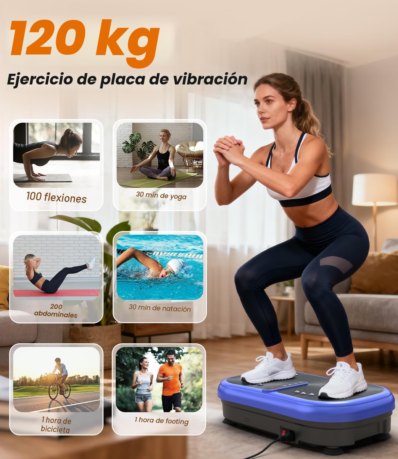 Plataforma Vibratoria 200W, 120 Niveles, Mando a Distancia, Carga 120 kg - Plataforma de Vibración Muscular y para Adelgazar - Ideal para Uso en Casa, Tonificación y Recuperación