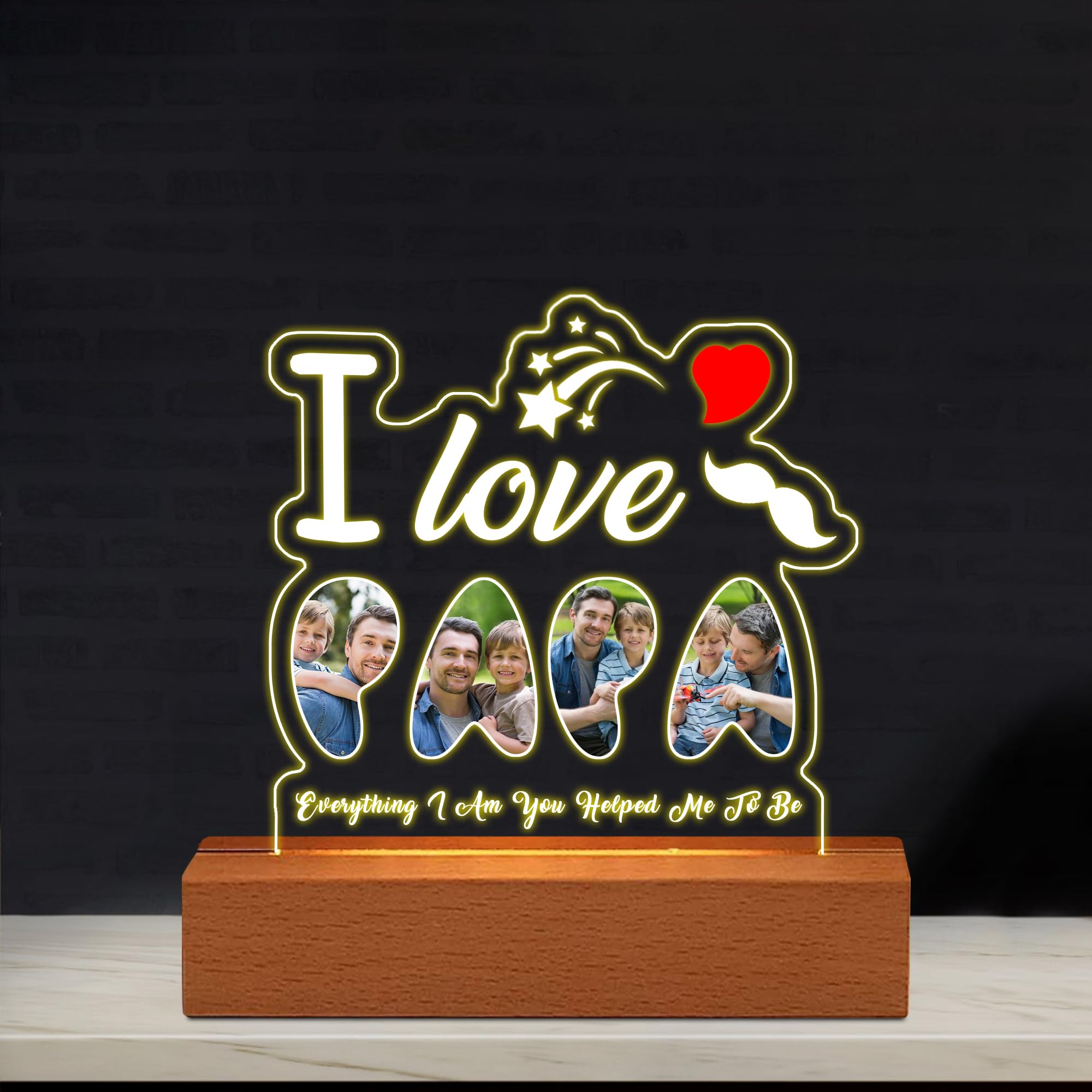 XIAO.Z Personalized I Love papa Photo Night Light, Custom Picture DAD Lamp,Photo Fathers Day Light Gift,Customized dad Light,Personalized Fathers Day Night Light Gift for dad,papa,Daddy