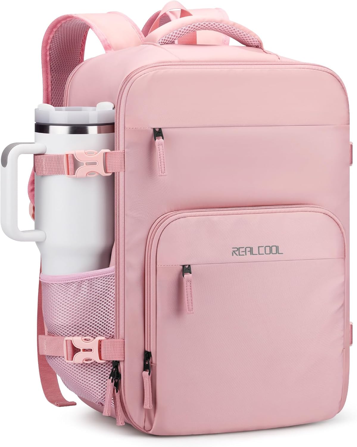 RealCool Travel Backpack for Women Men - Gift for Travelers, Students & Professionals, 17.3 Inch Laptop Carry On Backpack, TSA Flight Approved, College School Business Weekender Daypackg -Pink