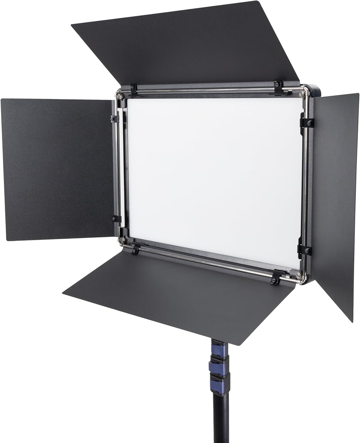 ការបិទជិត view of the ProMaster Ultrasoft US1014RGB LED light panel with barn doors open, showing the soft light diffuser.