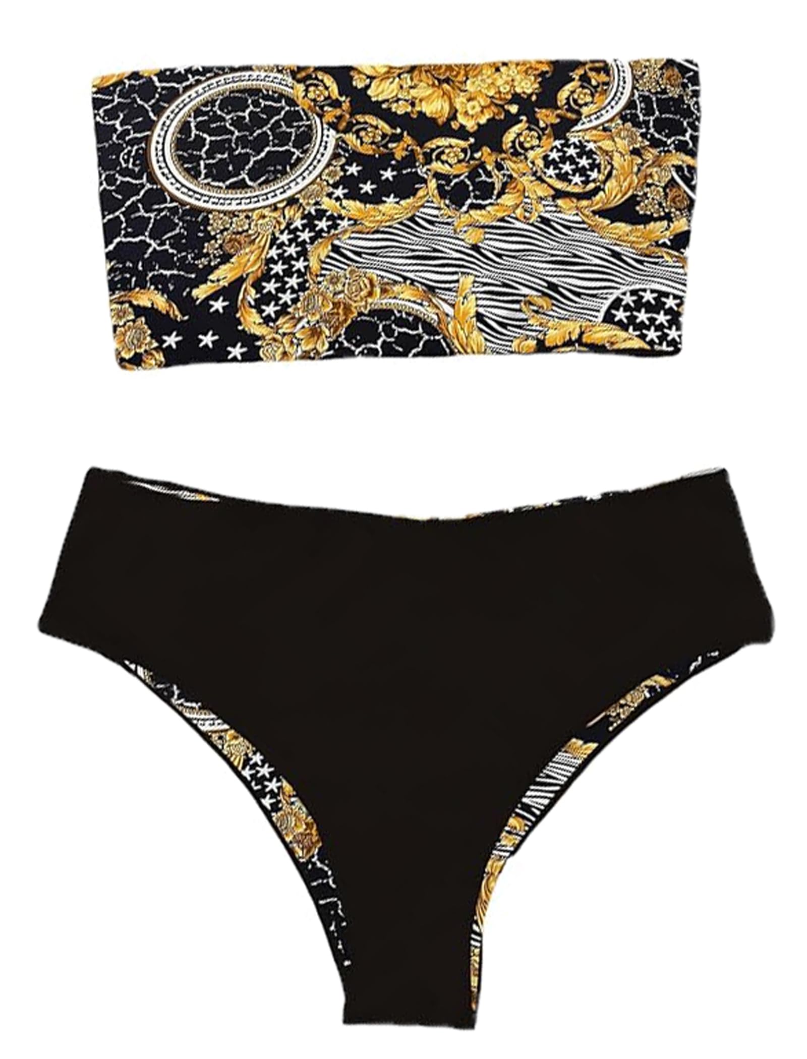 ZAFUL Women's High Cut Bandeau Bikini Set Strapless 2 Pieces Bathing Suit | Solid Color Swimsuit High-waisted Bikini Set