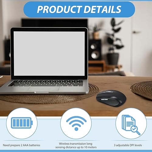 Miniatura 2 de Macarrie Paquete de 30 ratones inalámbricos para computadora portátil de 1200 dpi, mouse inalámbrico a granel con 6 botones incluidos, receptor USB