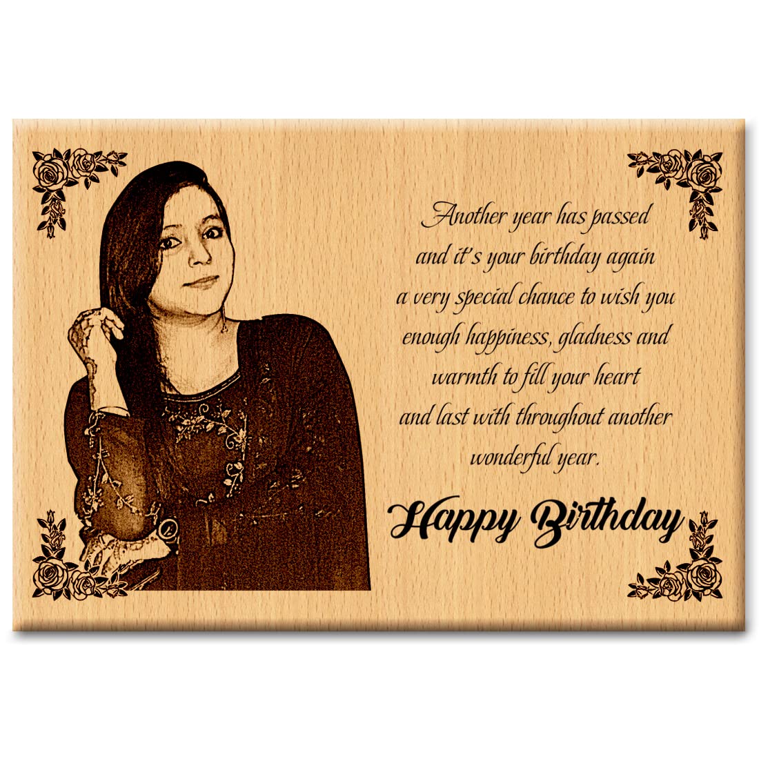 Amazon Brand - Eono Personalized Birthday Gift for Wife - Engraved Photo Plaque (Wood, 12 X 9 Inches)