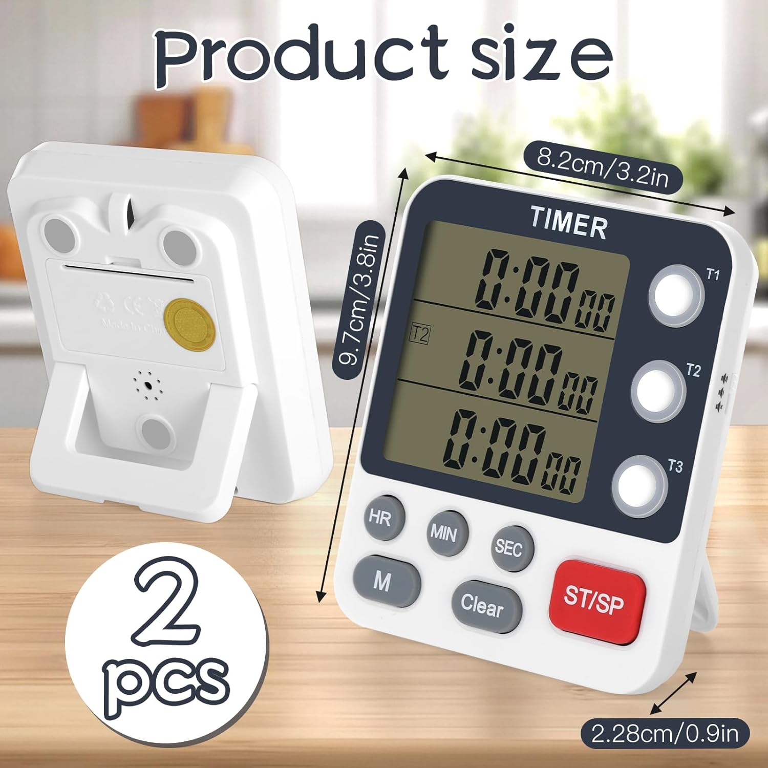 デジタルデュアルキッチンタイマー2個 3チャンネル磁気カウントダウンストップウォッチタイマー 料理用 教室の子供に最適 音量調節と大