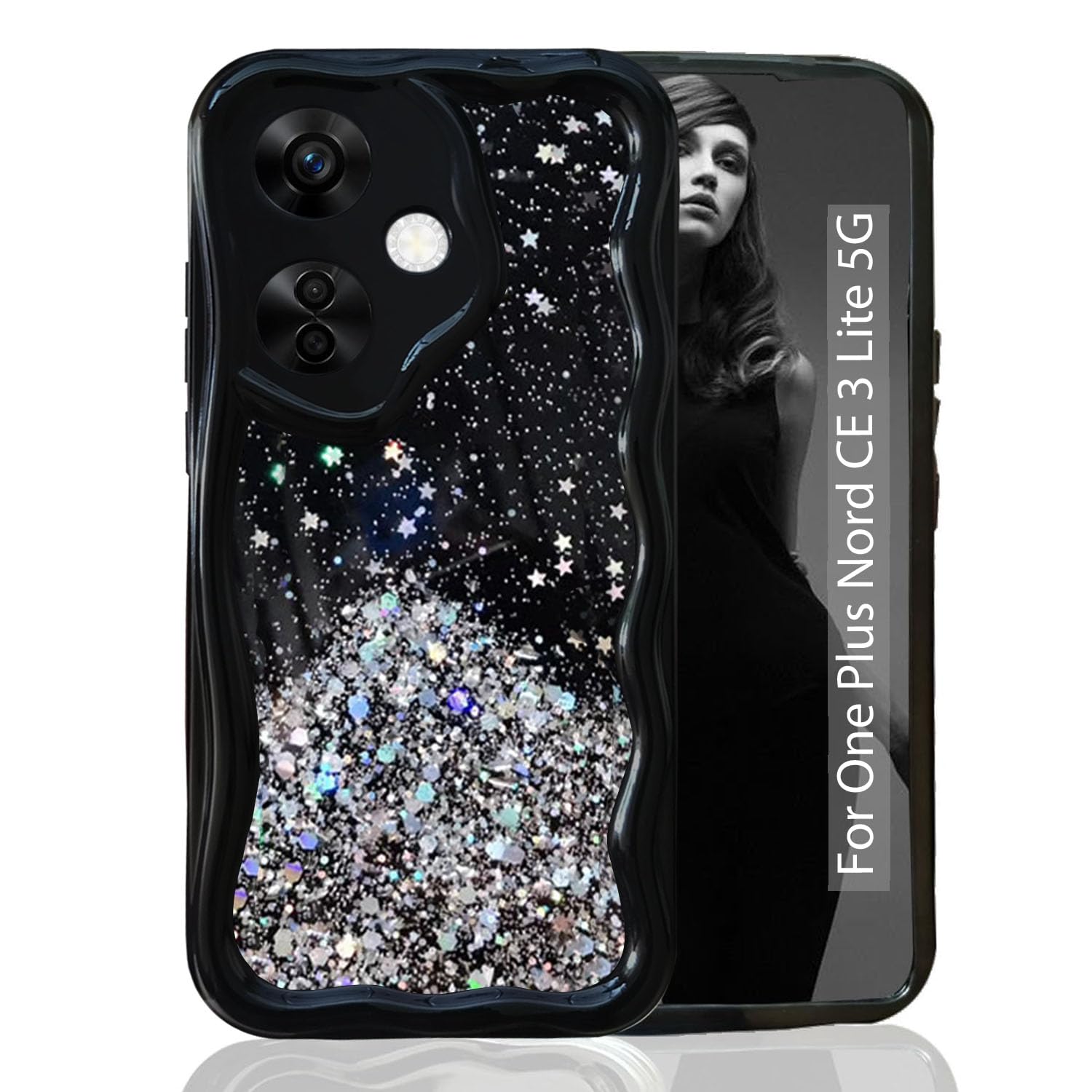 KC Back Cover for OnePlus Nord CE 3 Lite 5G - 3D New Curly Wave Dry Fixed Non Moving Starry Glitter Shockproof Bumper Soft Silicone Case with Camera Protection (Black) (B0D4Z9SP1S) Amazon Price History, Amazon Price Tracker