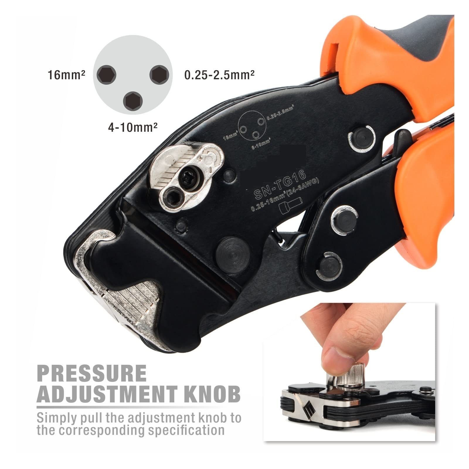 SN-TG16 0,25-16mm²(24-6AWG) alicates de prensado de virola herramienta de prensado cuadrado autoajustable for punteras de extremo de cable perfection