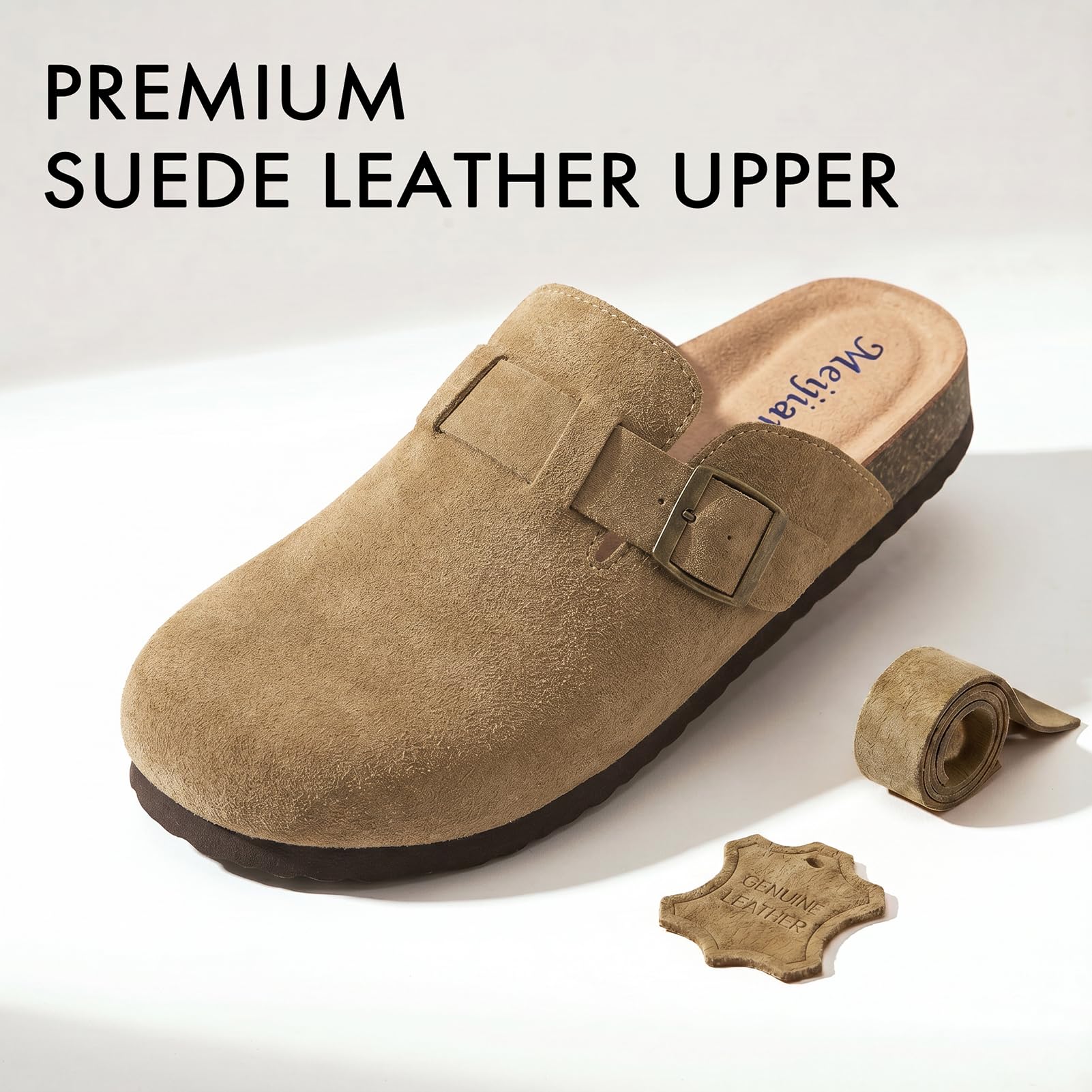 MEIJIANA Damskie chodaki i chodaki Lekkie skórzane kapcie korkowe wygodne chodaki antypoślizgowe z regulowanym podparciem podeszwy buty ogrodowe 37-41 EU 37-41 EU 37-41 EU