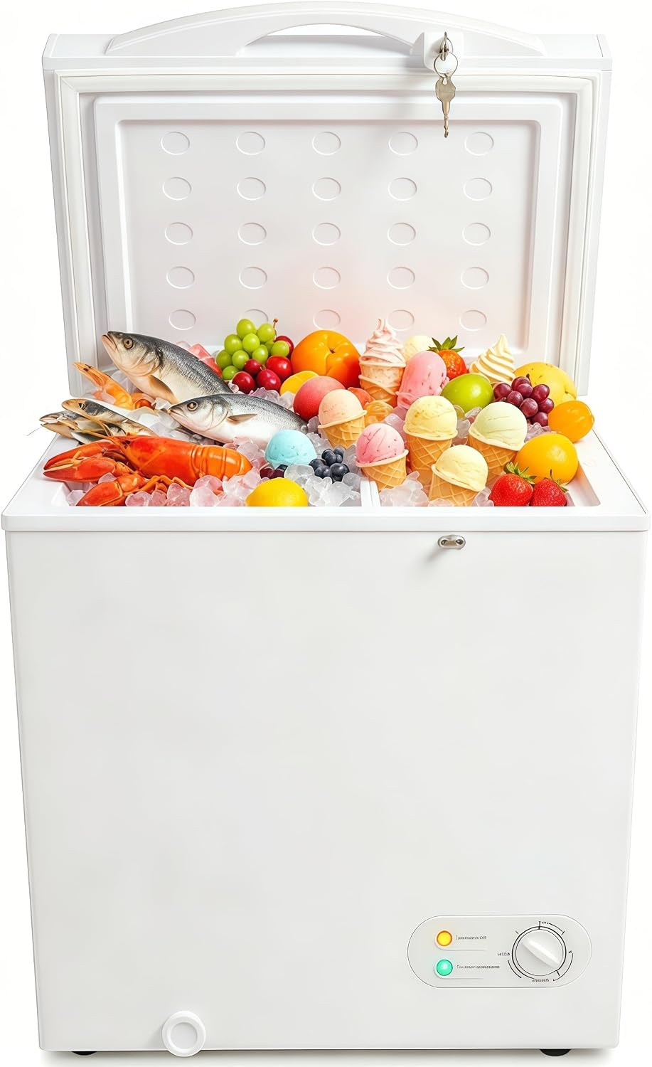 3.5 Cu.Ft Chest Freezer, 4-in-1 Convertible Mini Deep Freeze (0°F-50°F), Quiet Top-Door Freezer for Apartment, Dorm, Office and Meal Prep, White