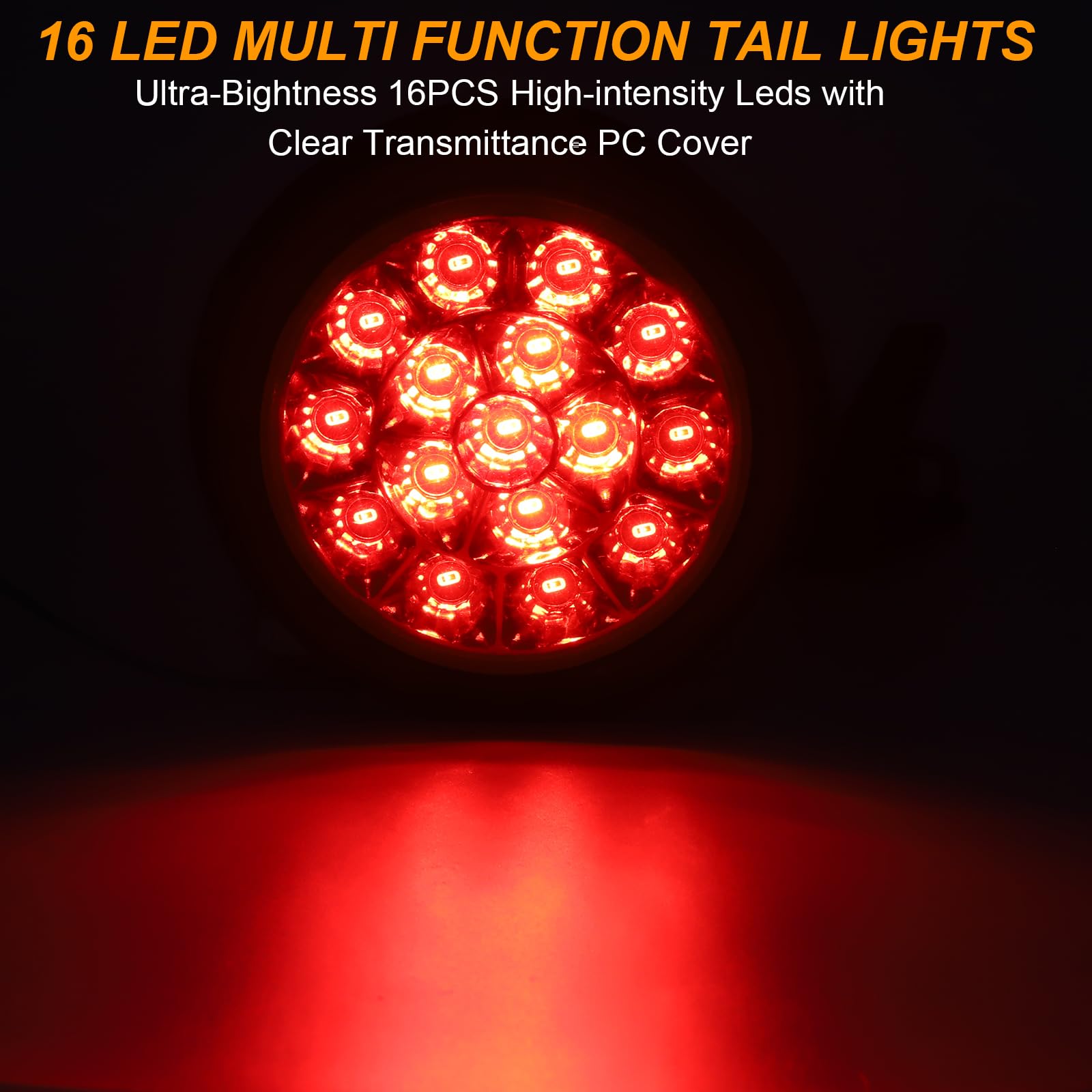 Biqing 4" Fanalino Posteriore per Caravan,Universal Rotonda 24V Fanale Posteriore per rimorchio a LED Luce Freno Fendinebbia Retromarcia con Anello Cromato (16LED-Rosso)