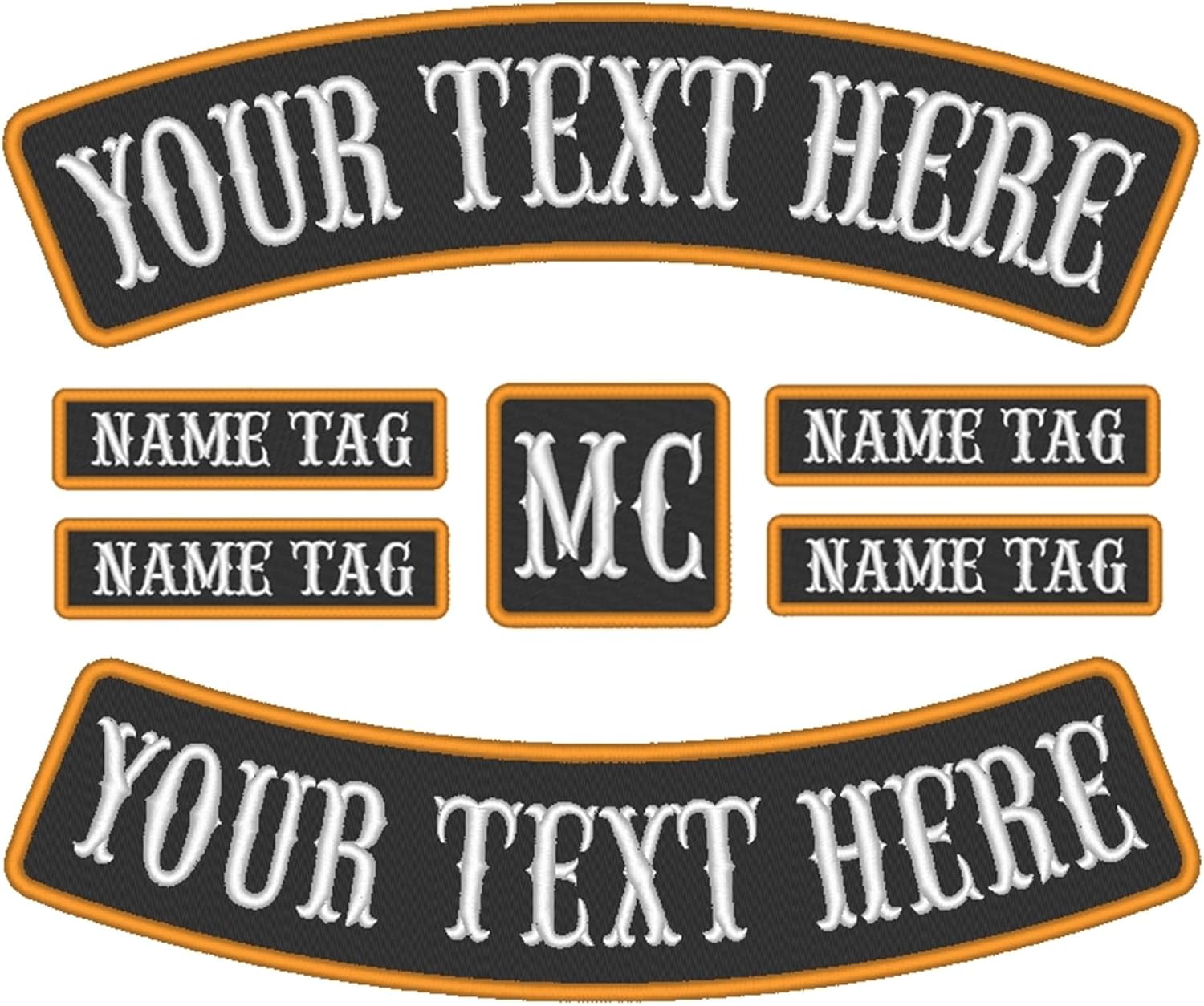 Custom Embroidered Full Set Patches - Rocker Name Tag MC Motorcycle Biker Sew on Patch (8"~14") - (B-1A)