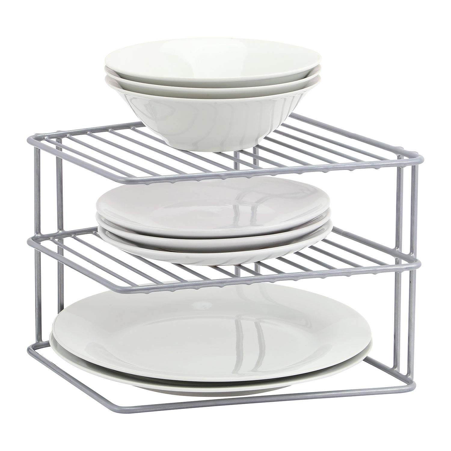 3 Tier Corner Kitchen Plate Rack, Tidy Cupboard Shelf Insert Organiser and Space Saver Unit - Premium Quality Great for organising Plates and Saving Cupboard Space (Grey) — image 1