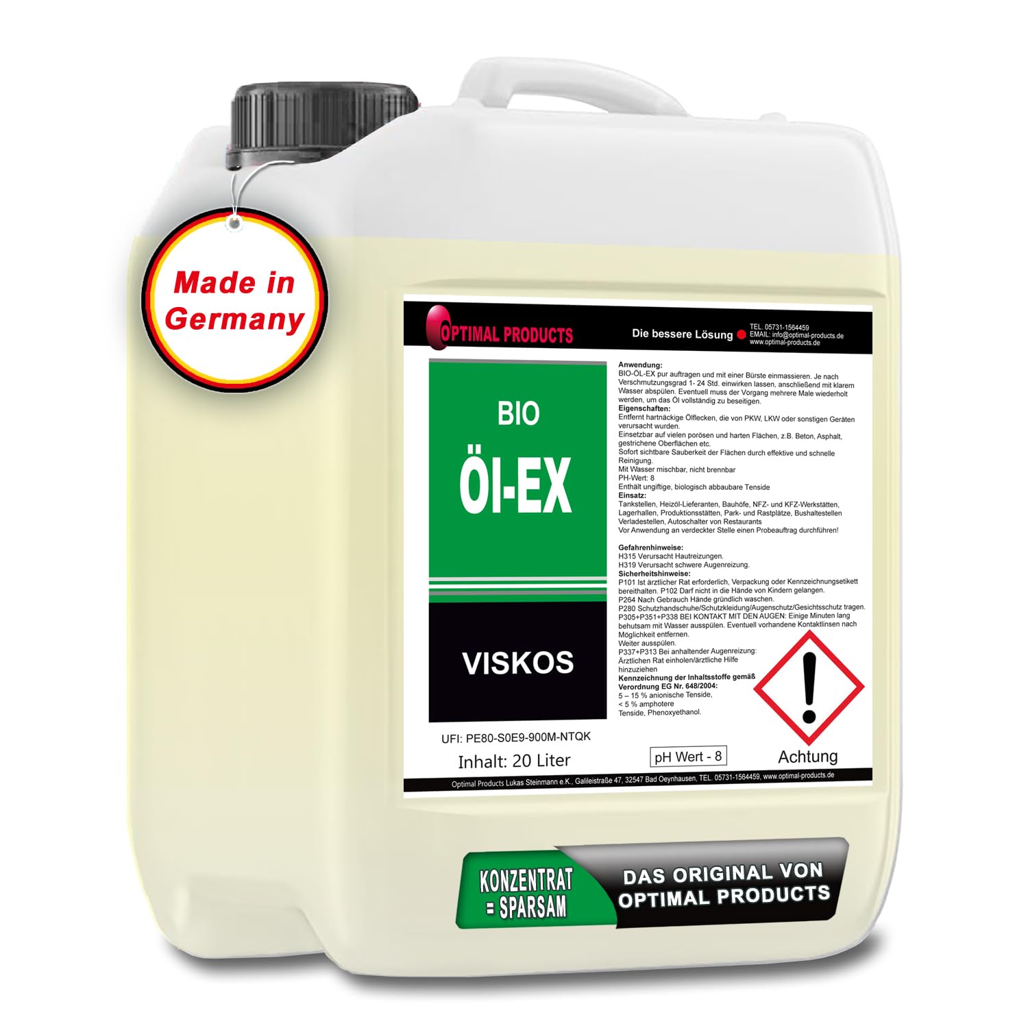Bio Öl-Ex Entfetter sofortig auffallende Sauberkeit | schnell wirkend | Biologisch abbaubare Tenside | 20 Liter