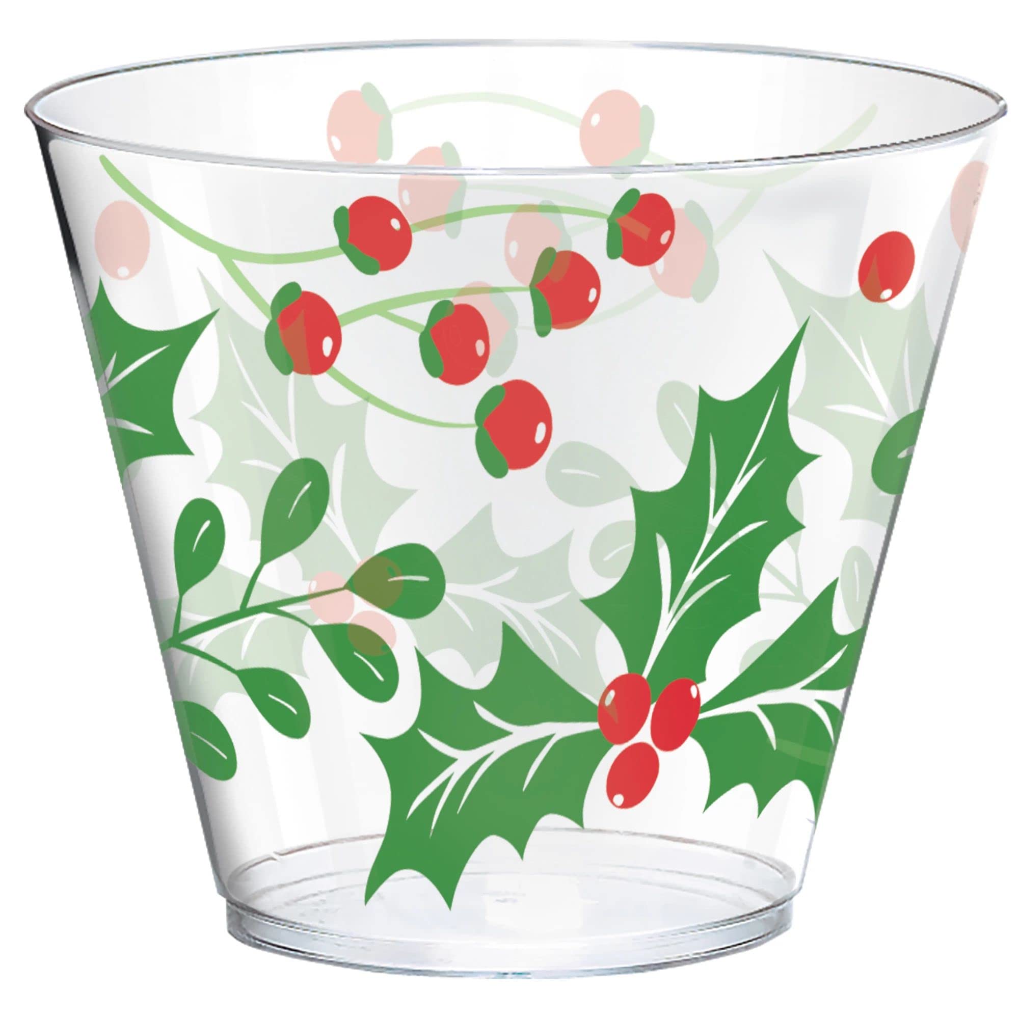 Clear Holly Printed Plastic Tumblers - 9 oz (Pack of 40) - Sturdy, Reusable, and Unique Design - Perfect for Festive Gatherings, Parties & Events