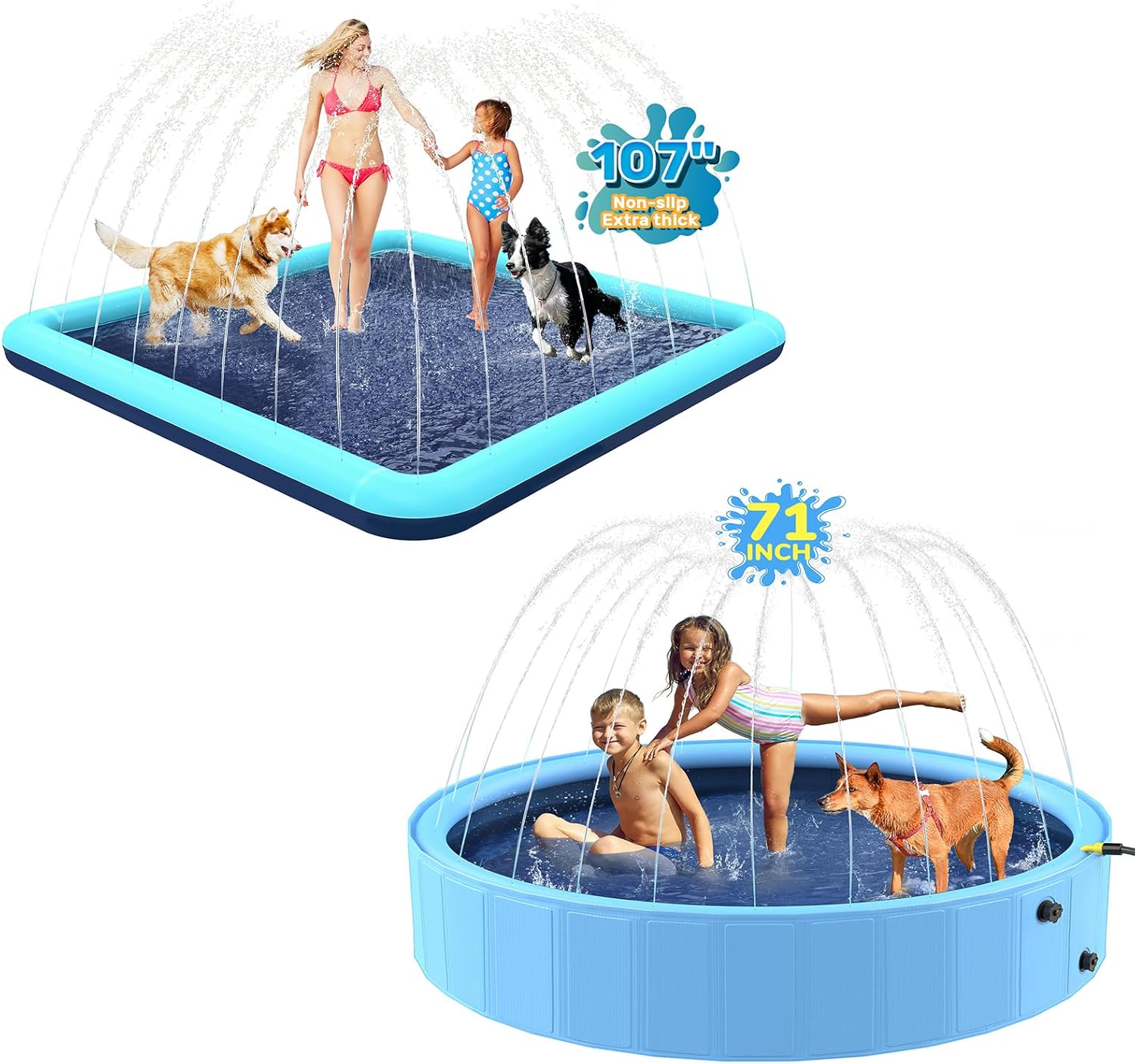 71'' Sprinkler Pool and 107'' Splash Pad, Non-Slip Sprinkler Pools for Kids and Heavy Duty, Splash Pad Pools for Backyard