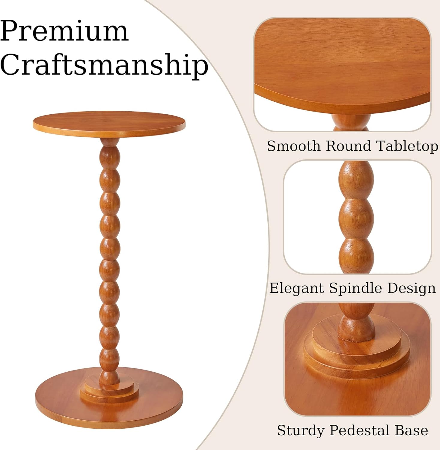 Aibiju Round Wood Side Table, Small Decorative Table, Nightstand, Modern Side Table for Living Room Bedroom Small Space Cherry Wood Color YD-RST001C