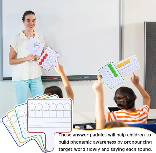 Miniatura 9 de Seajan Juego de 12 paletas educativas de borrado en seco, tablero de respuesta manual de doble cara con contadores magnéticos, discos de conciencia