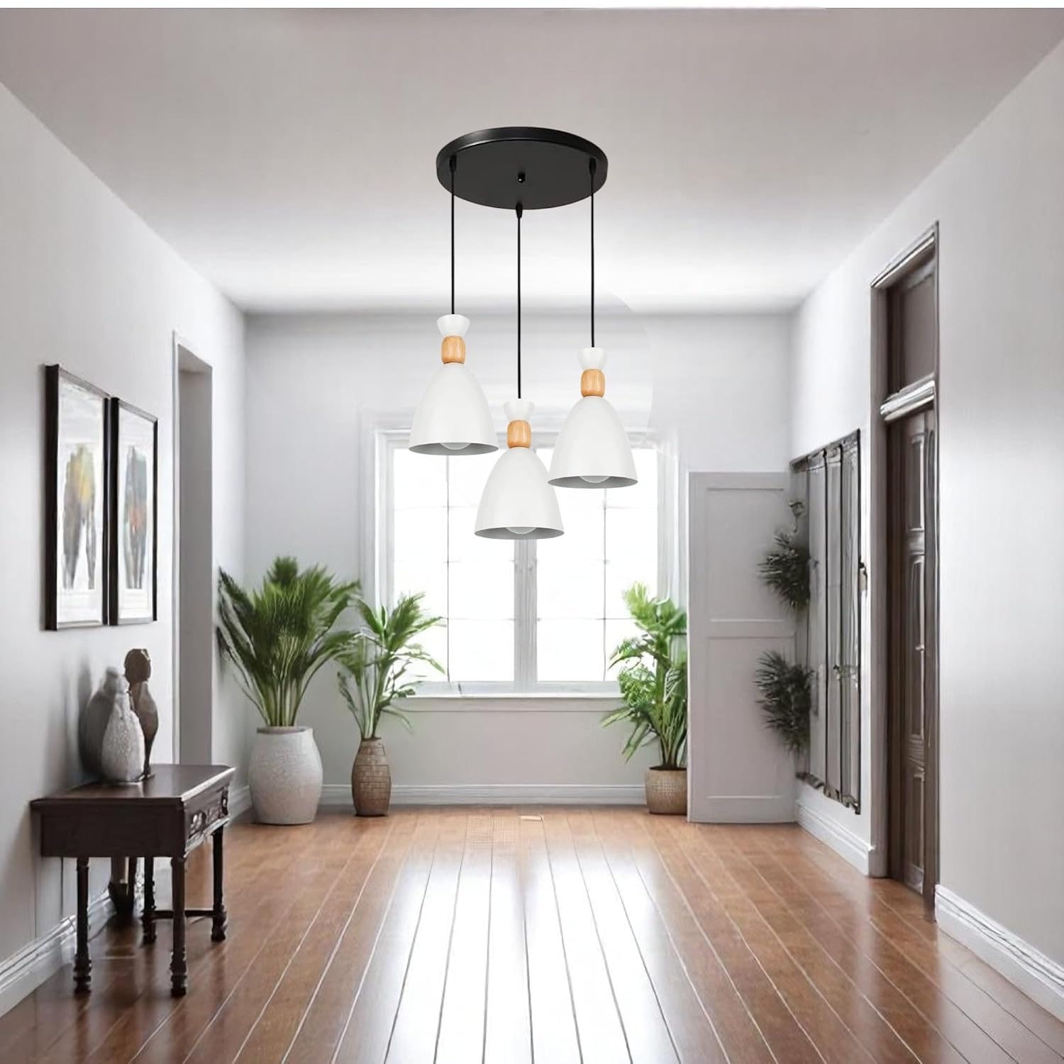 Keyplus Modern 3-Light Pendant Hanging Light for Ceiling, Aluminium Dome Hanging Lamp for, White, Cluster Set 3