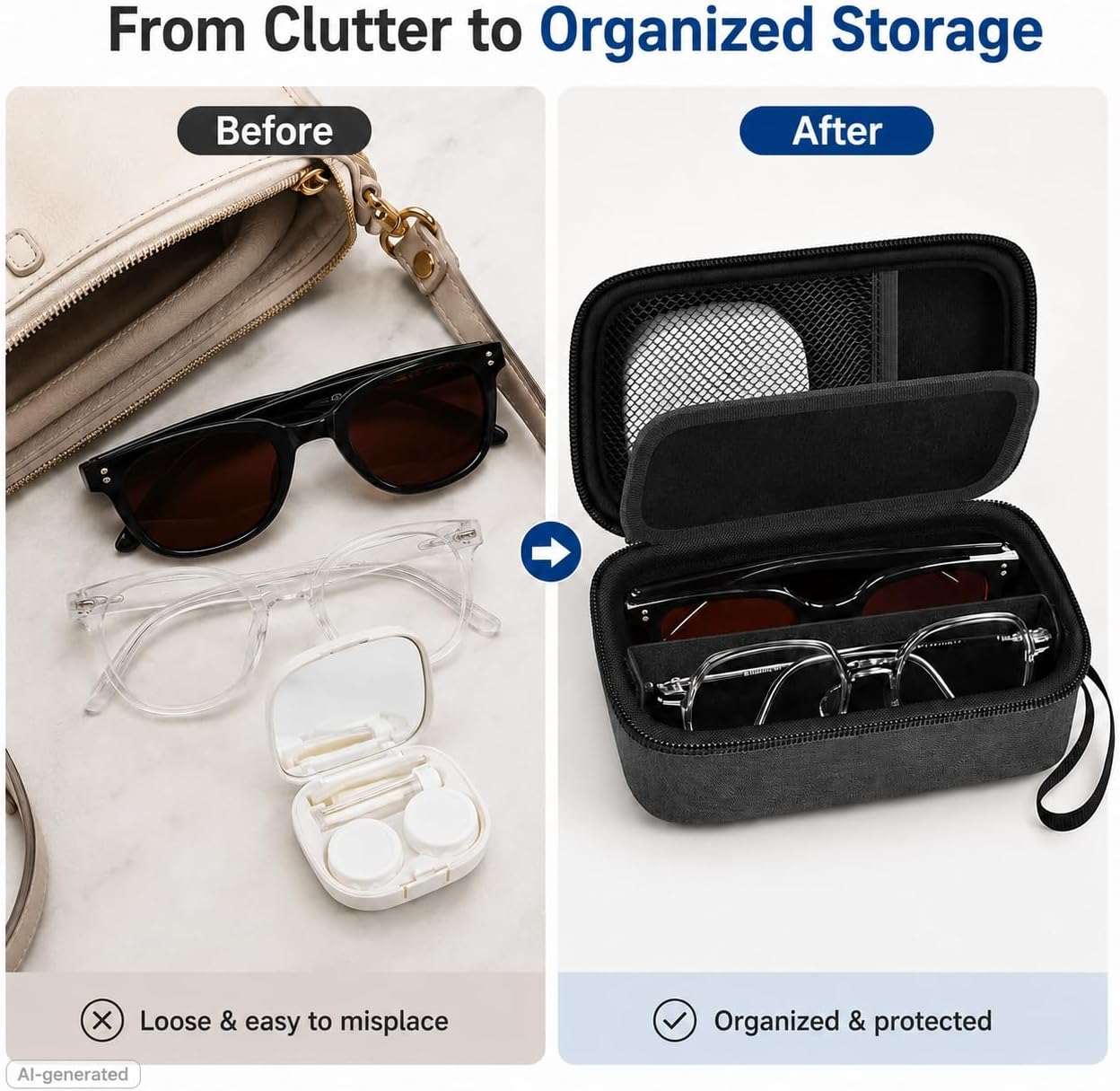 GWCASE Portable 2 in 1 Contact Lens Case and Glasses Case for 2 Pairs