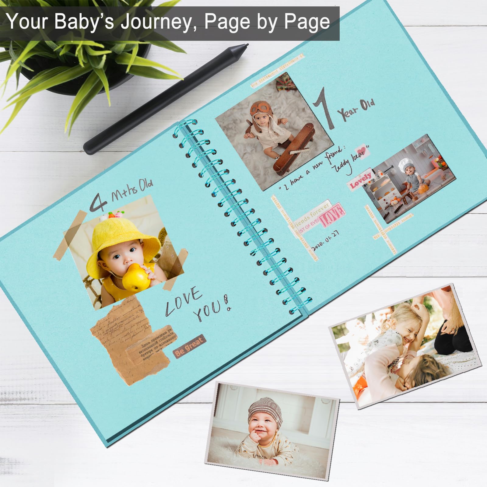 DIY Scrapbook Album 7x7 Zoll - Hardcover Kraftpapier Fotobuch Blanko Memory Scrap Book für DIY Handwerk, Hochzeit, Jubiläum, 40 Seiten (20 Blatt), Blau