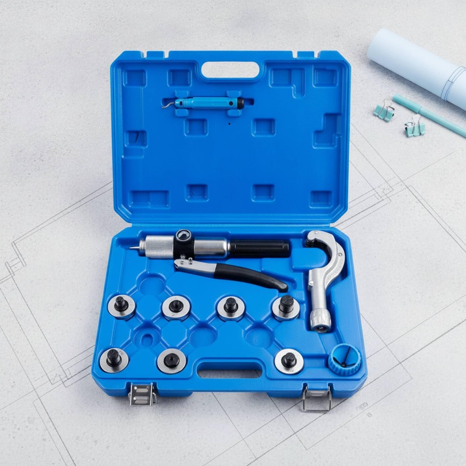 F Fityle Kit de Tubos Hidráulico Expandidor Profesional de Tubos Avellanador Juegos de Cabezales Estructura Robusta para Taller Operación Hidráulica Manual con