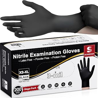 Schneider Medical Black Nitrile Exam Glove, Latex Free Powder Free Disposable Gloves for Cooking, Cleaning, and Food Prep
