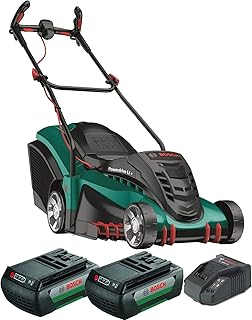 Bosch Akku Rasenmäher Rotak 430 LI (2 Akku, 36 Volt, Ladegerät, Karton, Grasfangkorb: 50 l, Schnittbreite/Schnitthöhe: 43 ...